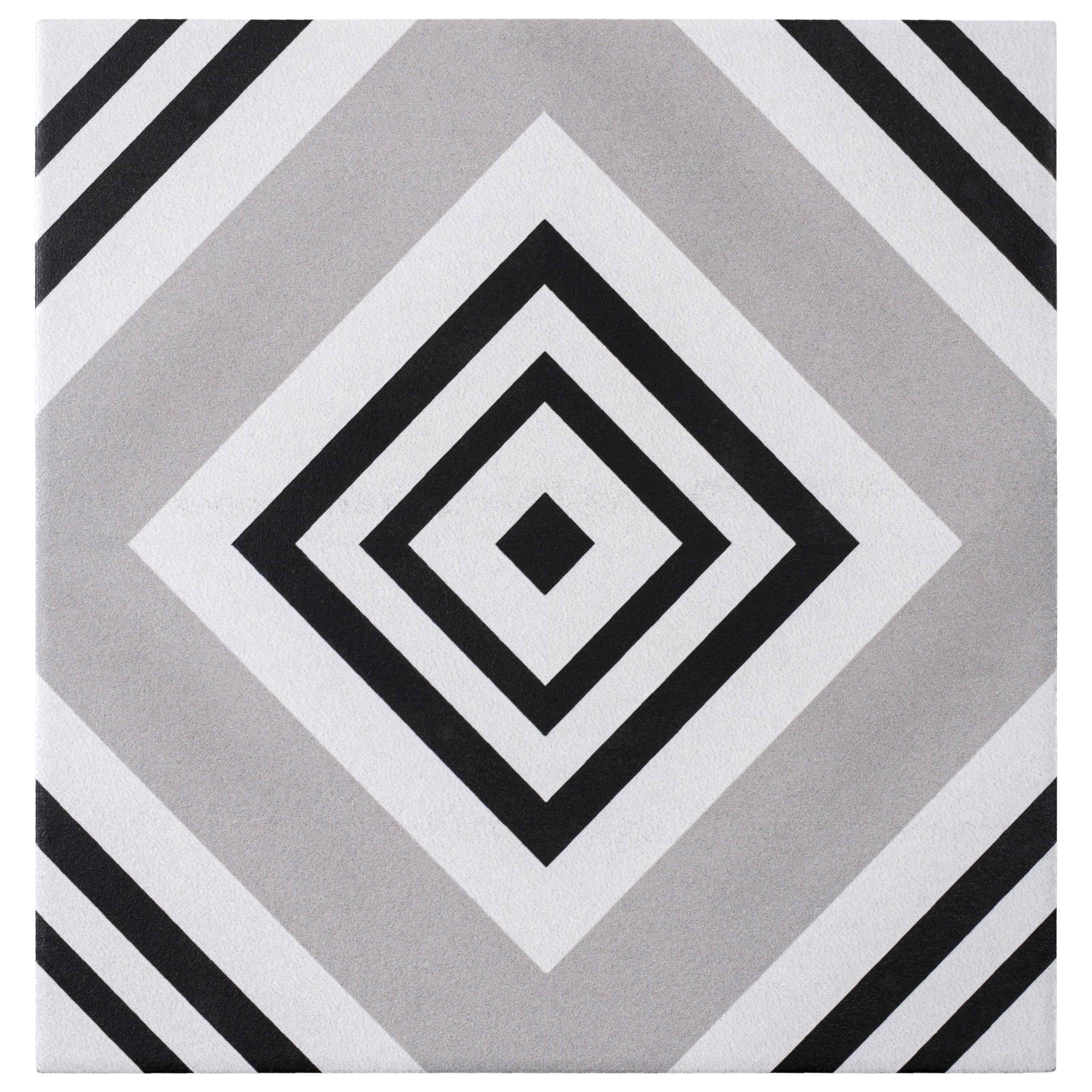 Lucia 8'' Black and White Matte Porcelain Patterned Tile