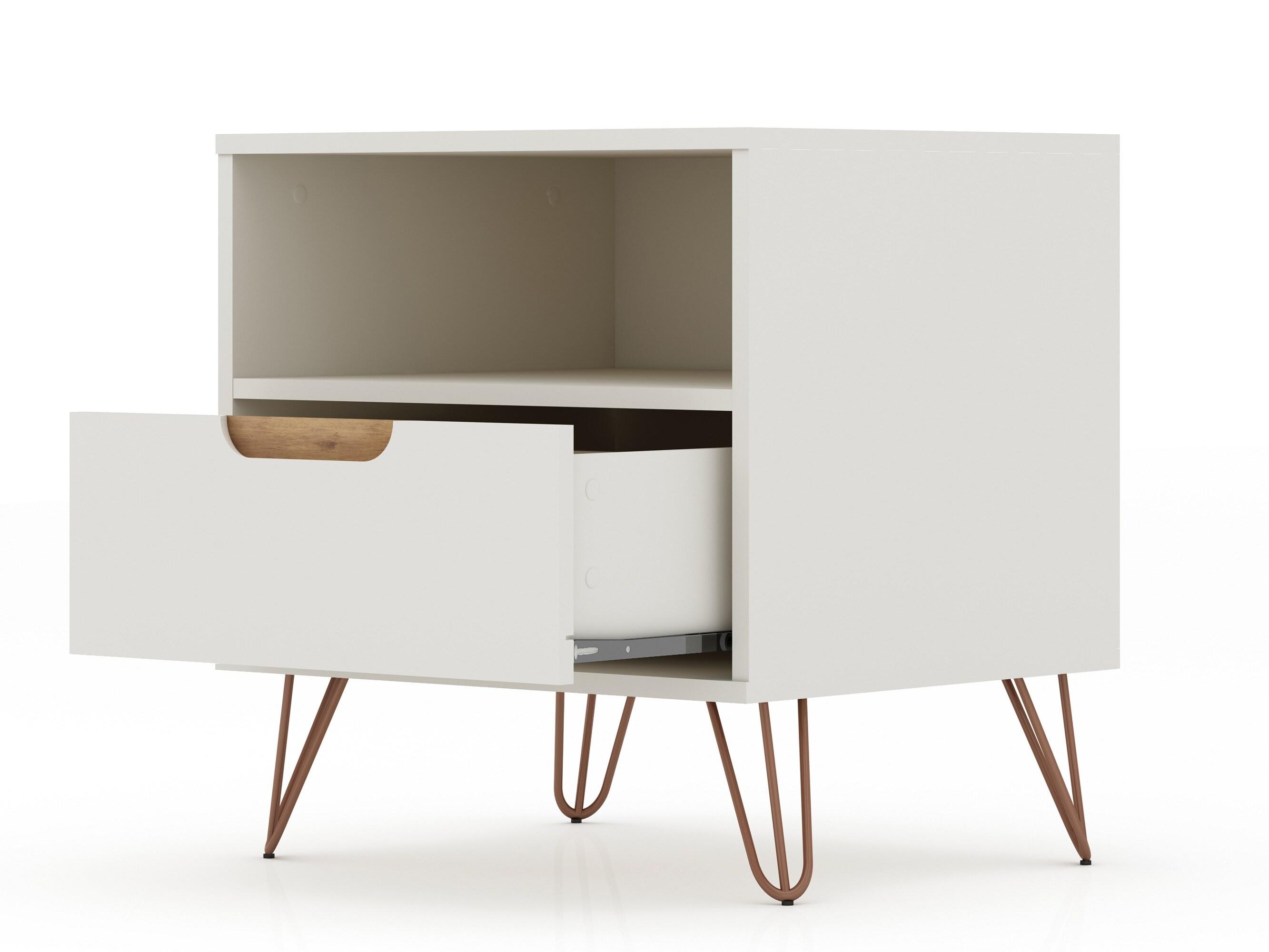 Set of 2 Rockefeller 1 Drawer Nightstands Off White/Nature - Manhattan Comfort