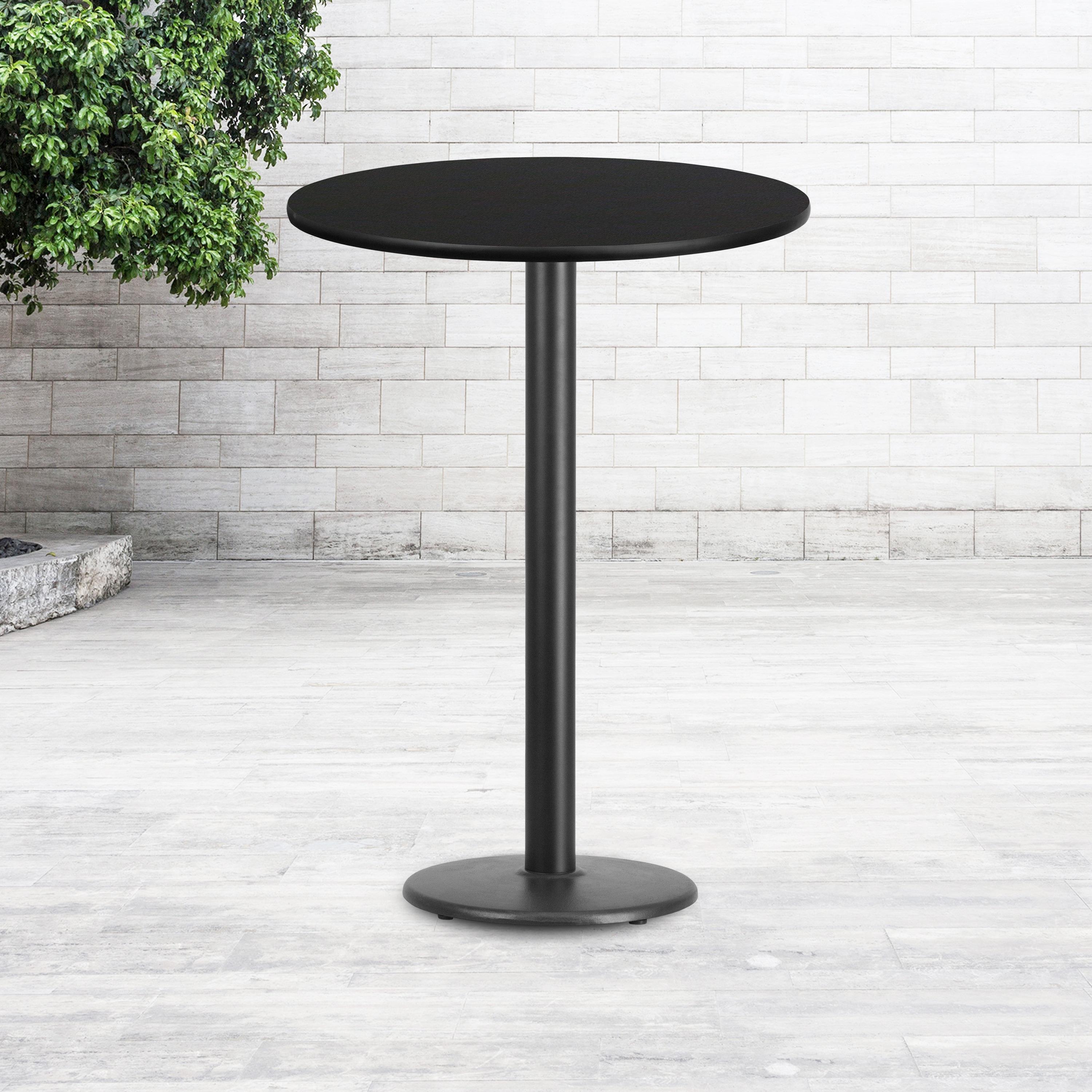 Flash Furniture Stiles 30'' Round Black Laminate Table Top with 18'' Round Bar Height Table Base
