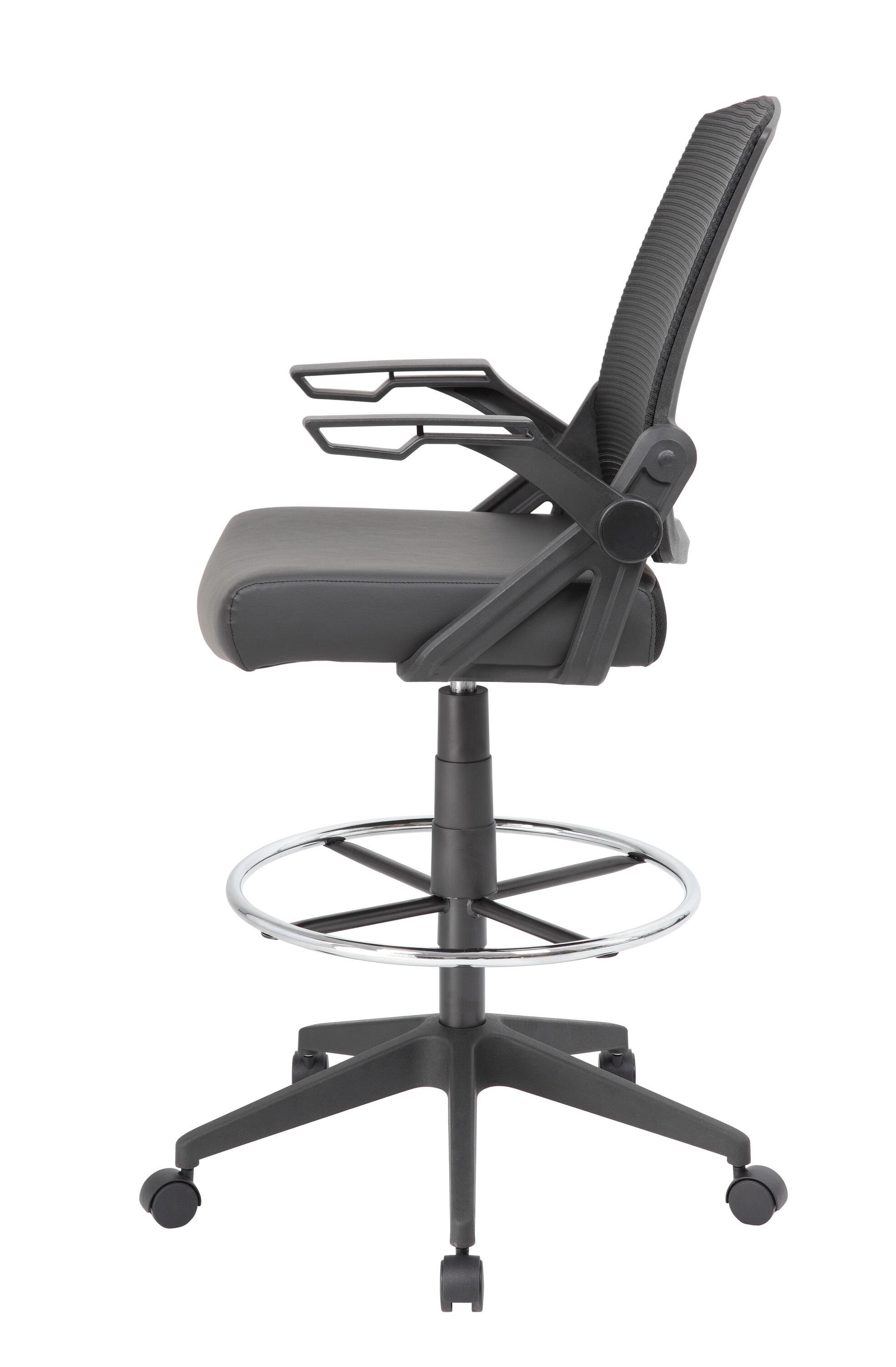 Boss Office Products Drafting Stool with Flip Arms Mesh Black: Adjustable for Tall Desks, Ergonomic Design, Nylon Frame