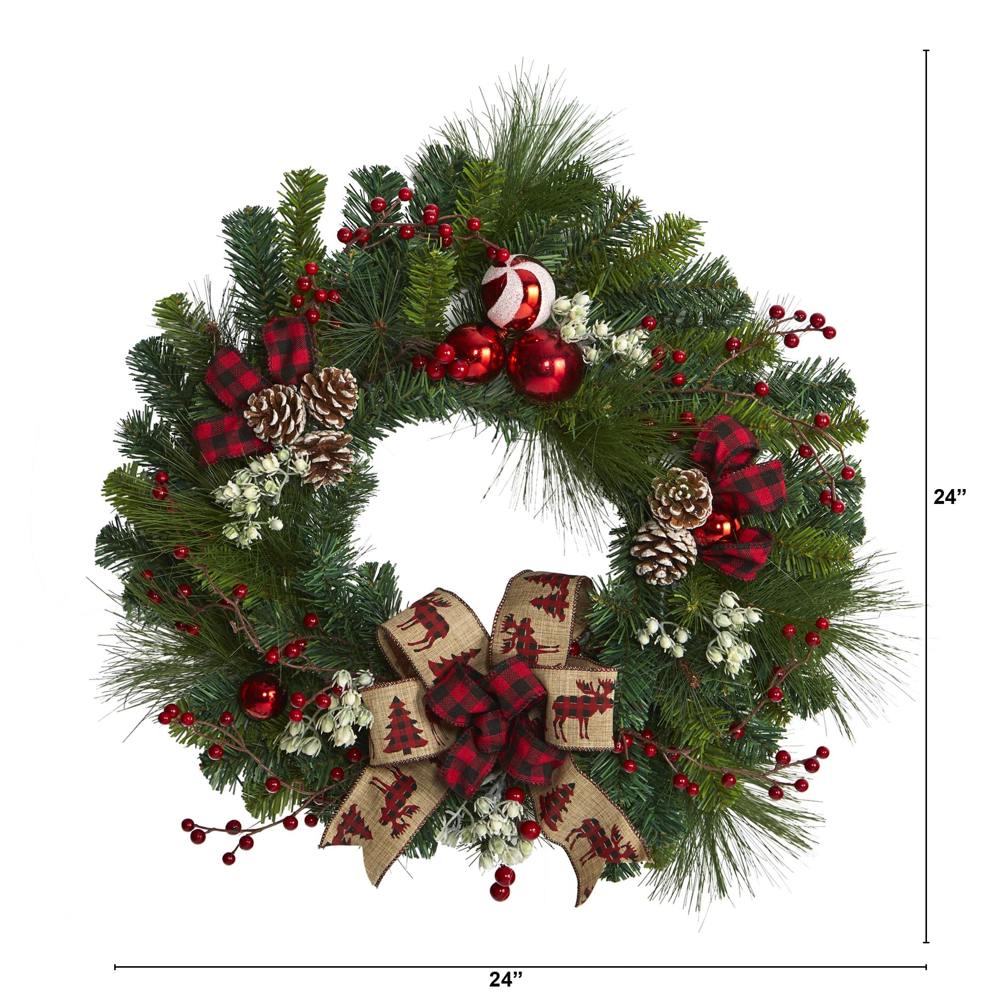 HomeStock Vintage Visions 24In. Christmas Pine Artificial Wreath With Pine Cones And Ornaments