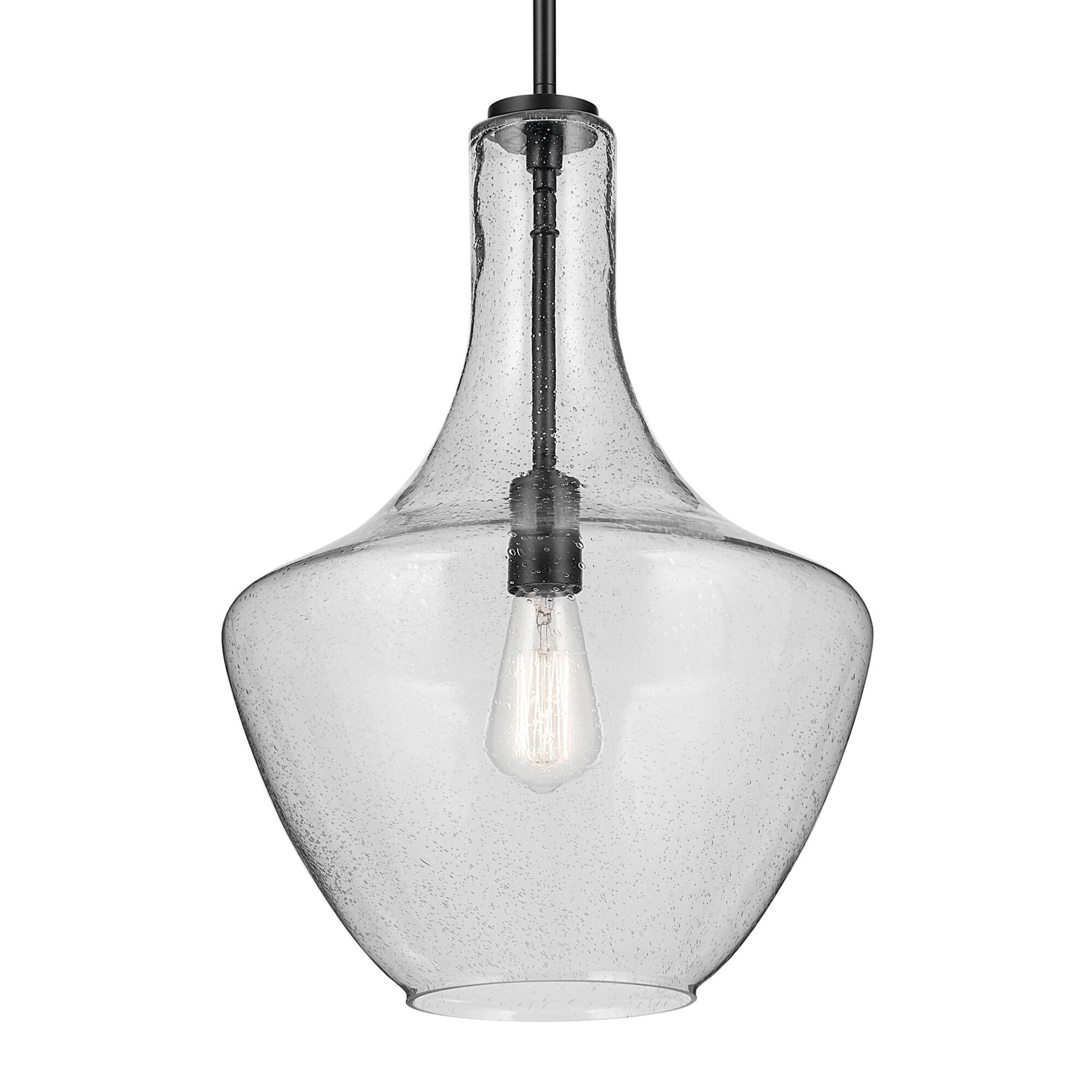 Black Bell Pendant with Clear Seeded Glass Shade
