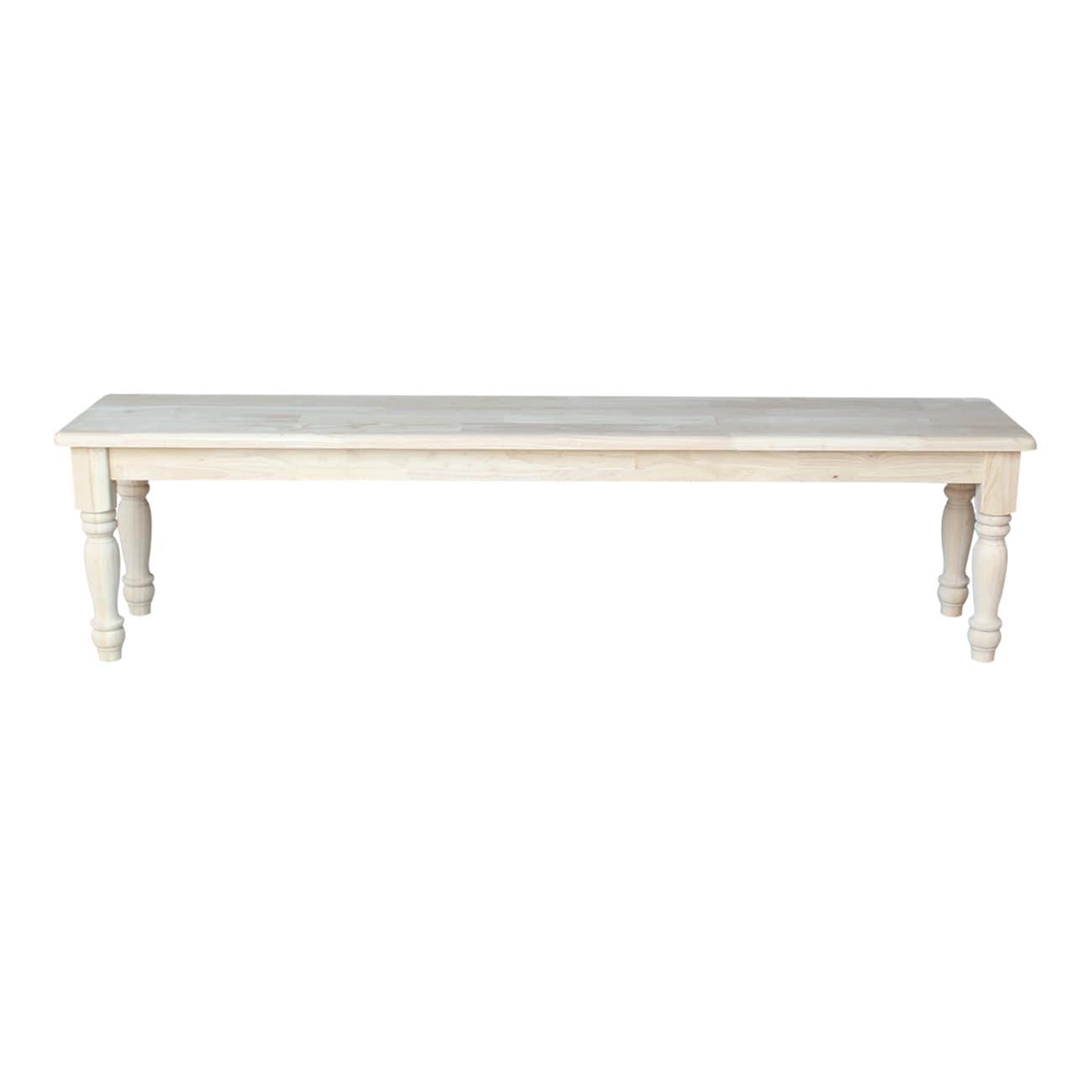 72" Shaker Style Bench with Turned Legs Unfinished - International Concepts: Solid Wood, Entryway Seating