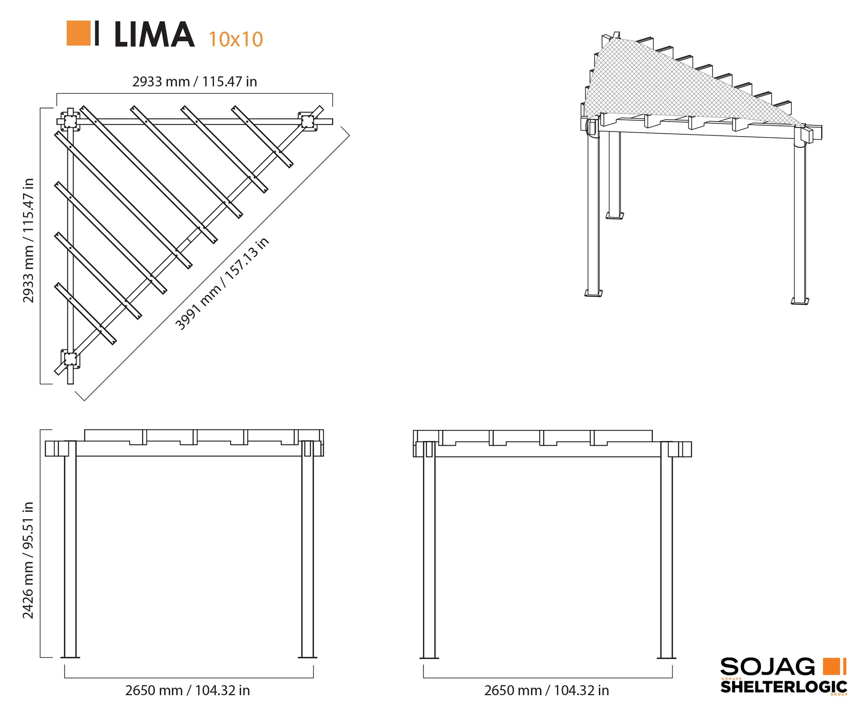 Sojag Sojag Lima Grey 10 x 10 ft. Rustproof Aluminum Frame Pergola
