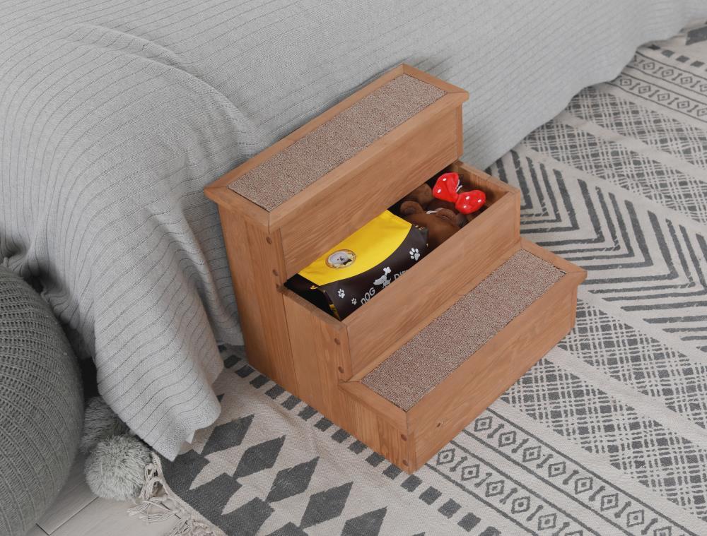Canadian Hemlock Wooden Pet Stairs with Storage