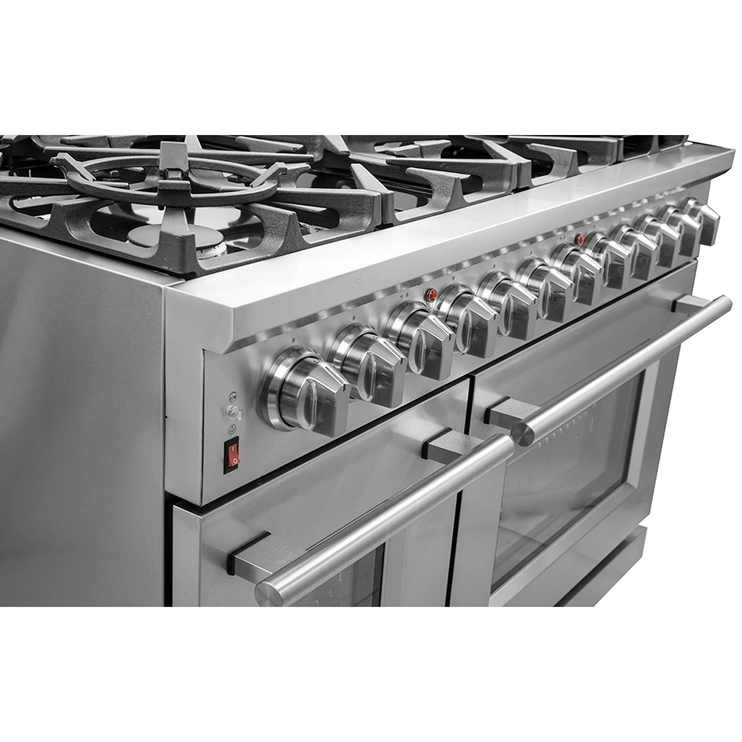 Massimo 48-inch Dual Fuel Range, 8 Burners, 6.58 cu.ft. Double Ovens with Air Fryer & Two Griddles