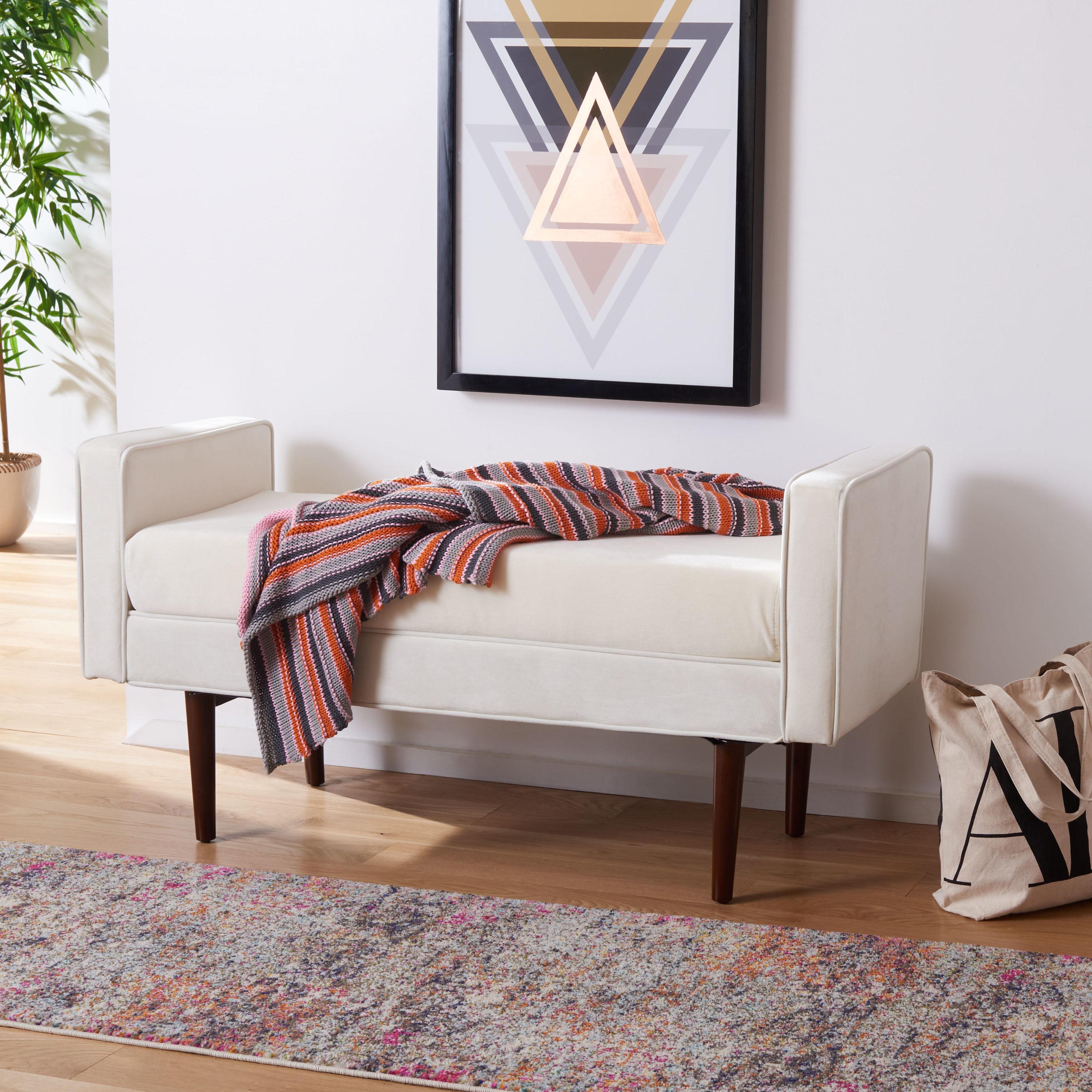 Henri Mid-Century Bench - Cream Velvet/Walnut - Safavieh