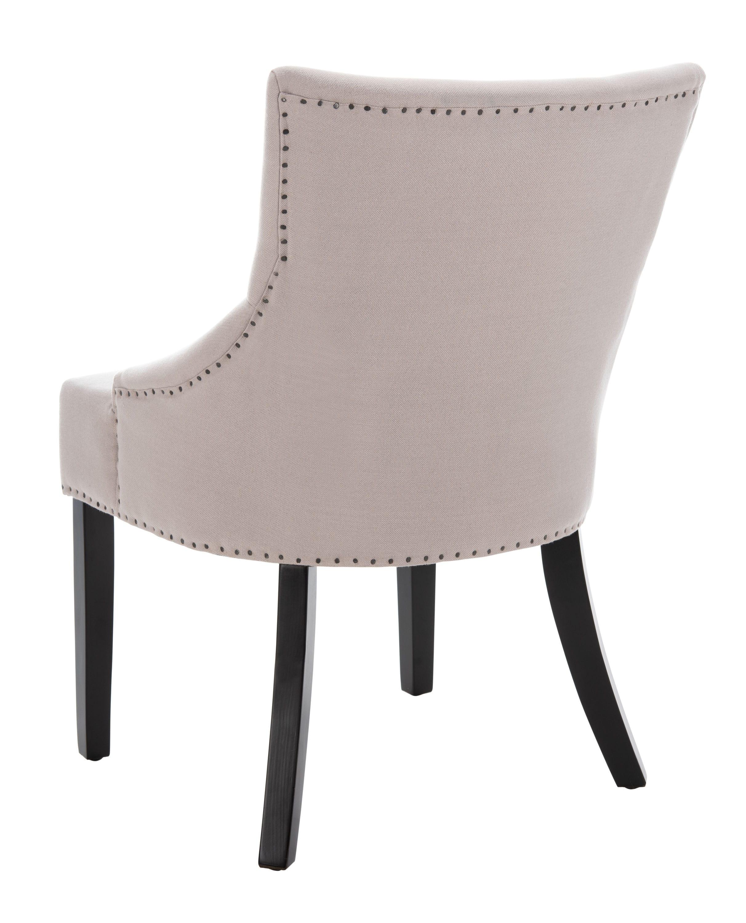 SAFAVIEH Lotus 19''H KD Side Chair Set of 2 Flat Black Nail Head Taupe Linen