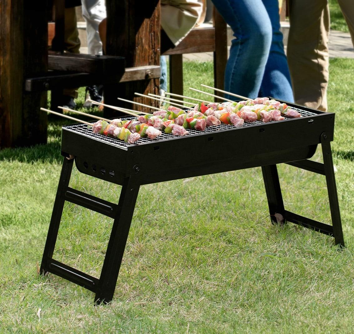 Gardenised Portable Standing Charcoal Grill Foldable Stainless Steel Bbq For Camping Backyard Tailgating Hiking Picnic Travel Beach Party Garden Gathering Poolside Cooking Skewers & Outdoor Barbecue