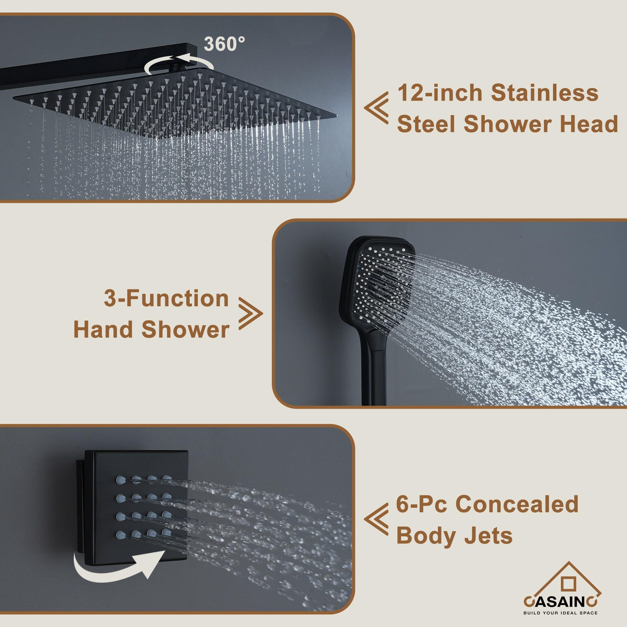 Rainfall Symphony 12inch 3-Function Dual Shower Head Thermostatic Shower System with 3 Sprays Handheld
