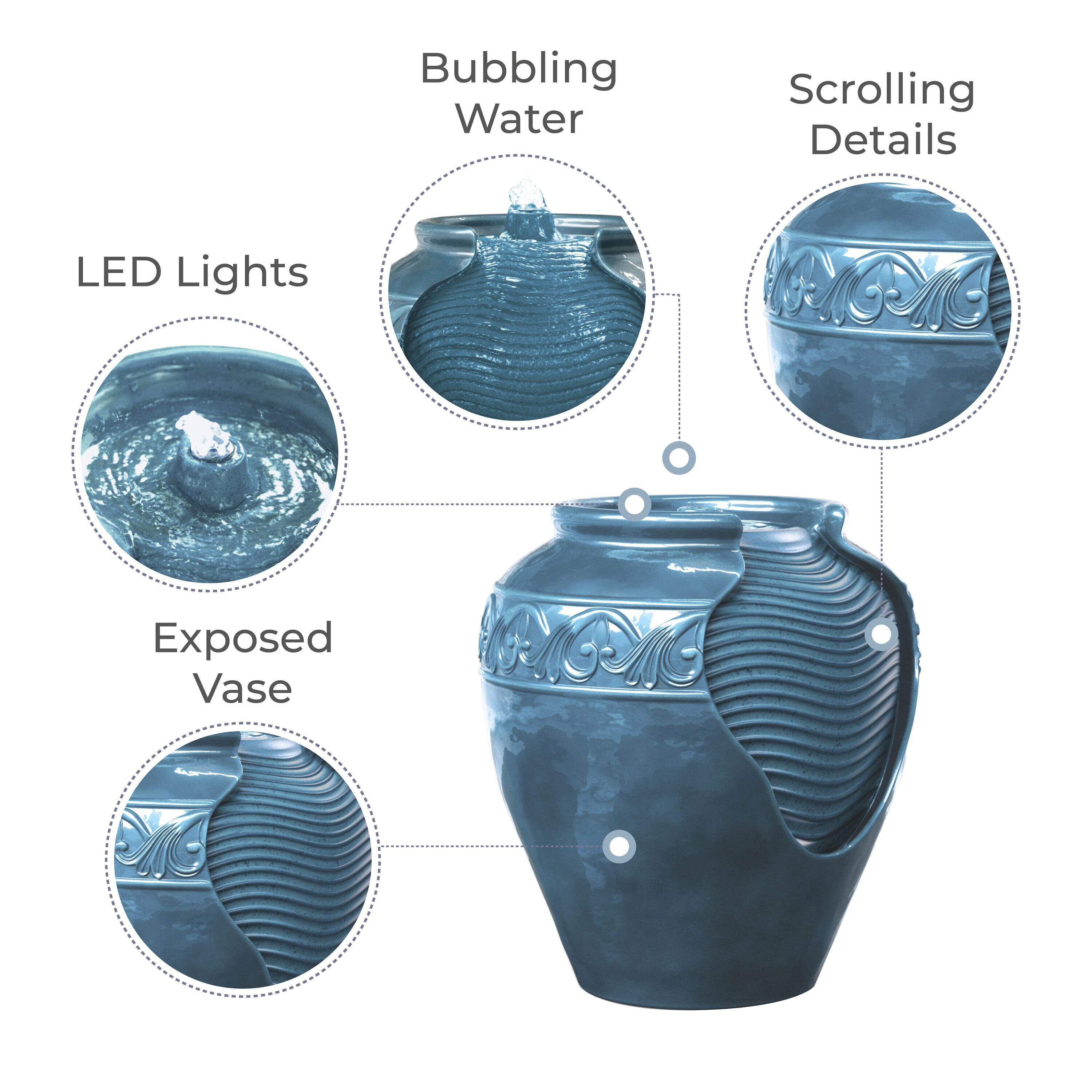 Teamson Home 16.93" Outdoor Glazed Pot Water Fountain