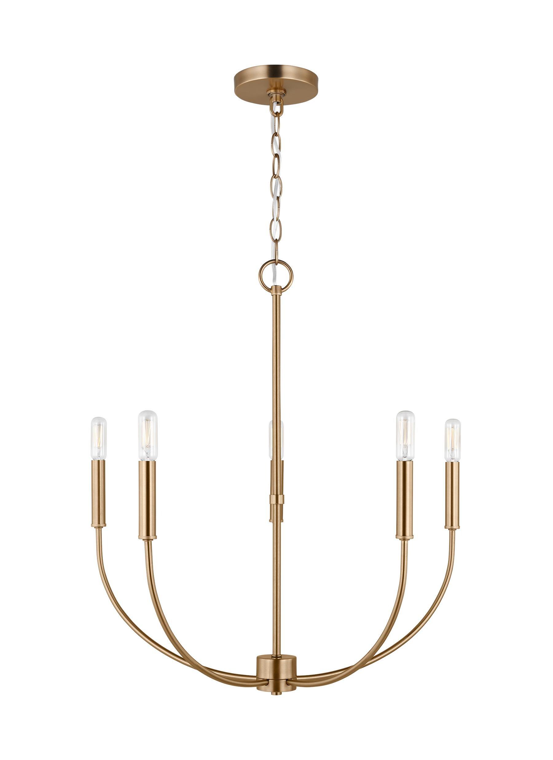 Elegant Satin Brass 5-Light Chandelier with Clear Silver Accents