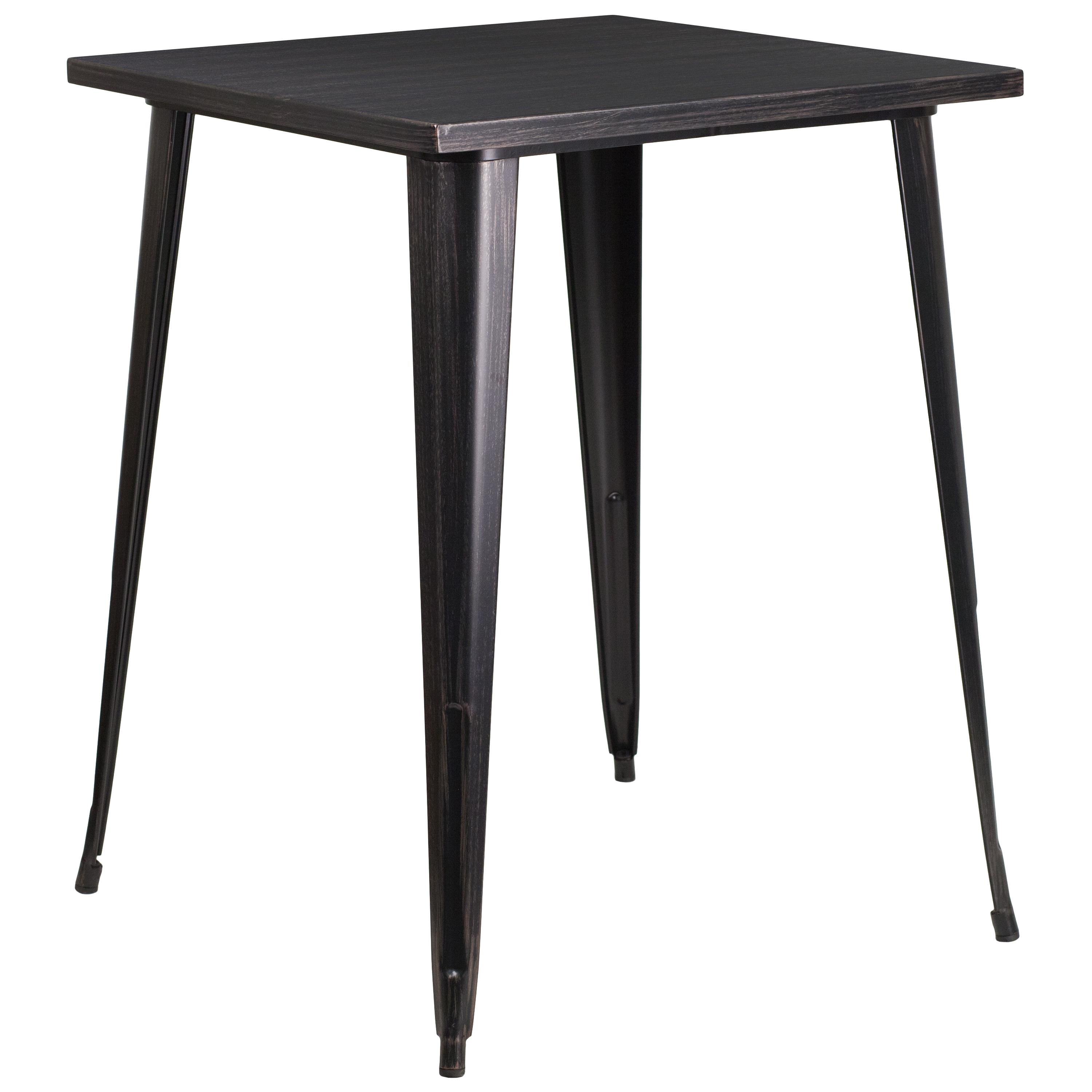 Flash Furniture Commercial Grade 31.5" Square Black-Antique Gold Metal Indoor-Outdoor Bar Height Table