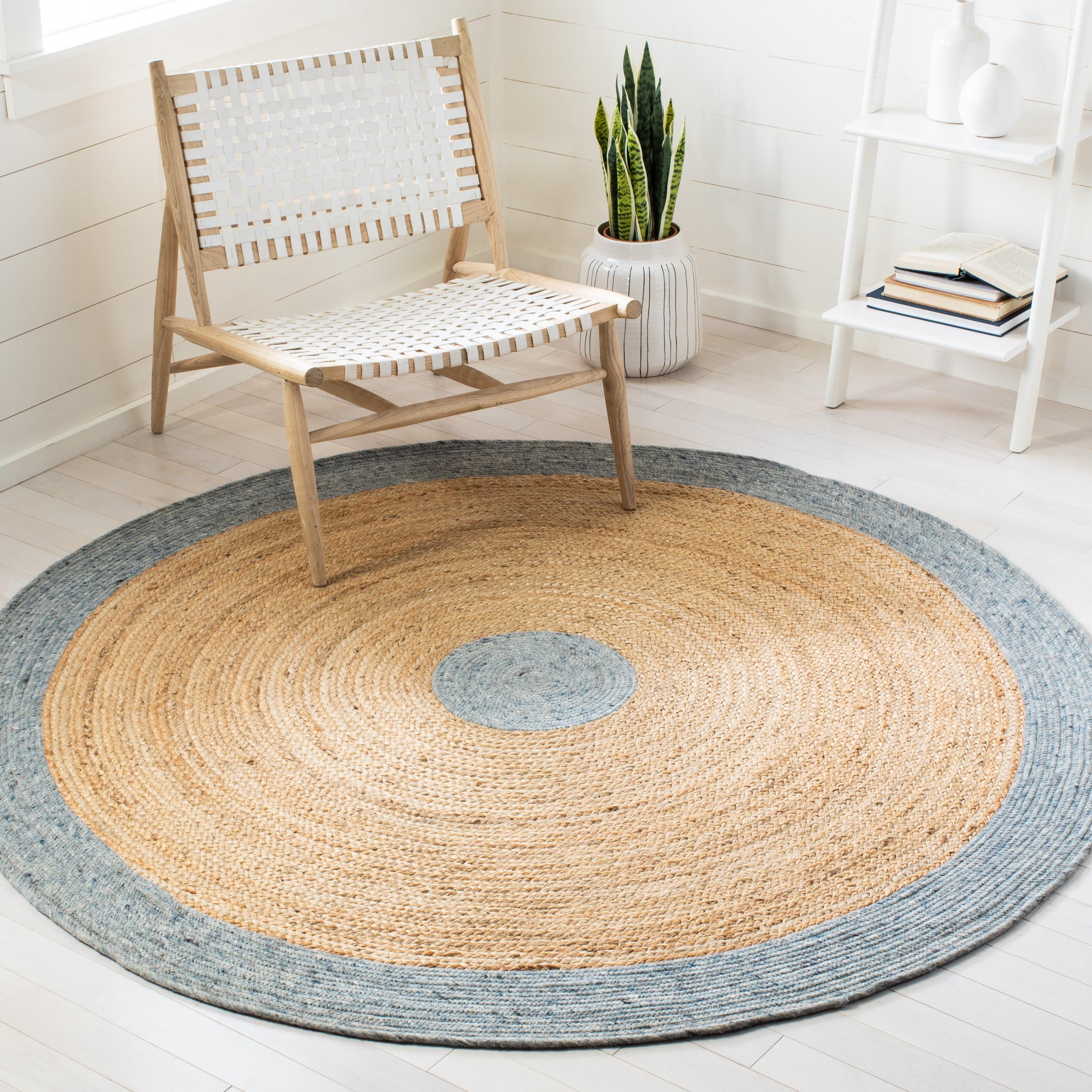 Braided BRD910 Hand Woven Indoor Accent Rug - Light Blue/Gold - 3' Round - Safavieh