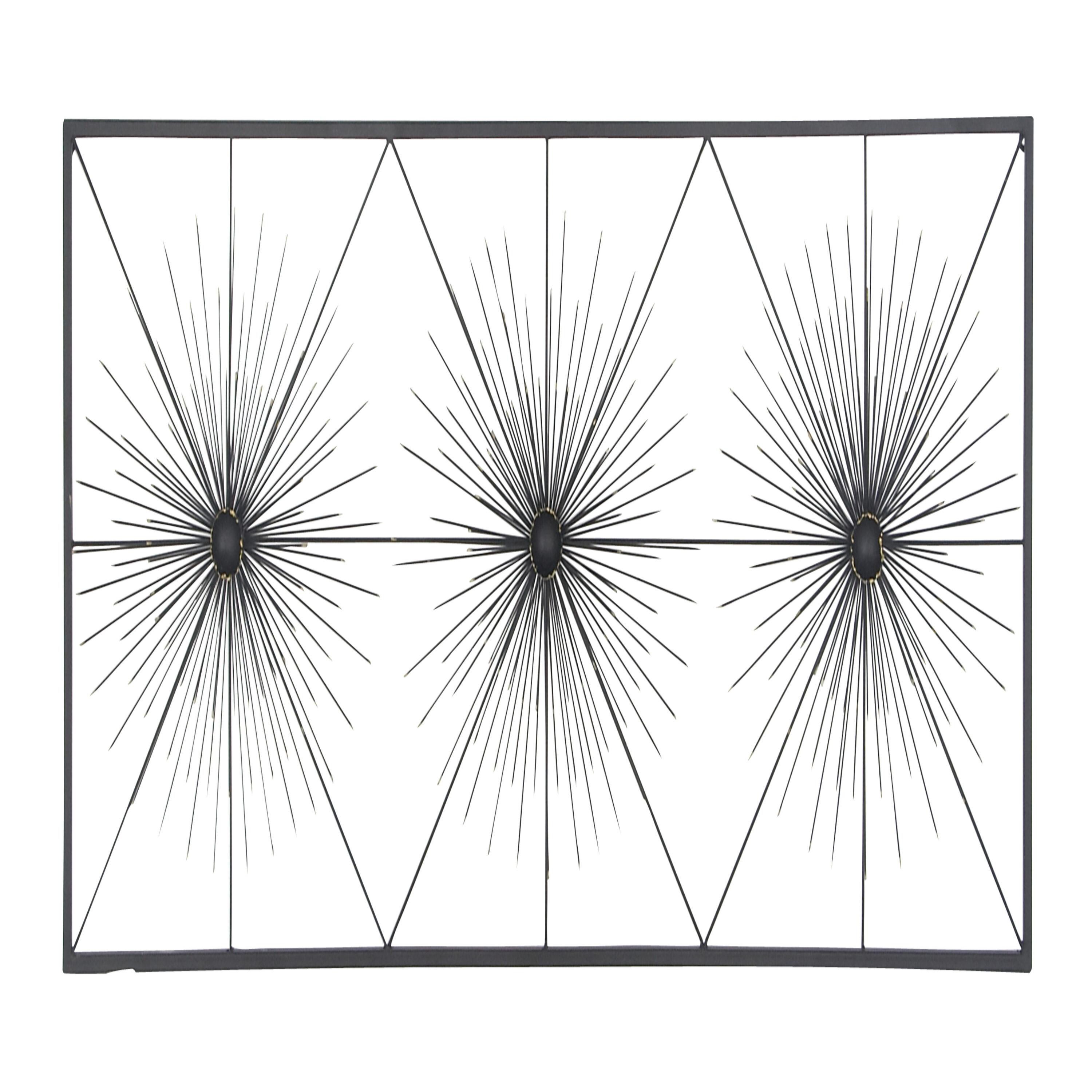 DecMode Black Metal Sea Urchin Starburst Wall Decor with Black Frame