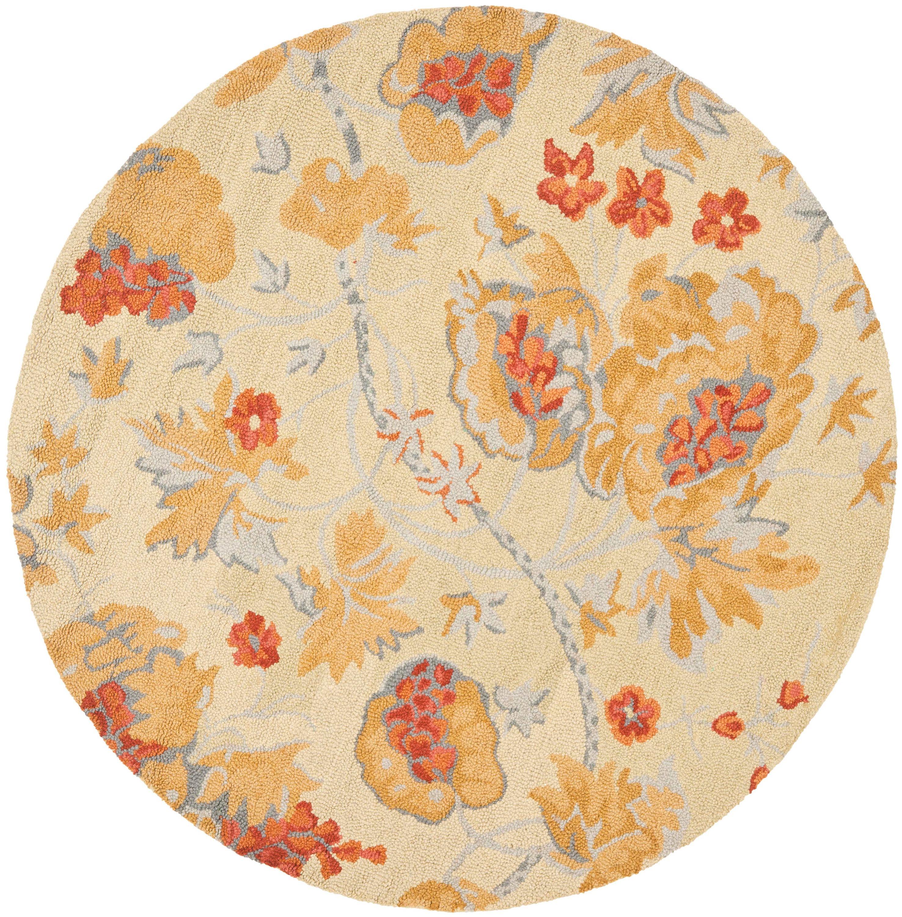 Blossom BLM922 Hand Hooked Area Rug - Beige/Multi - 6' Round - Safavieh.