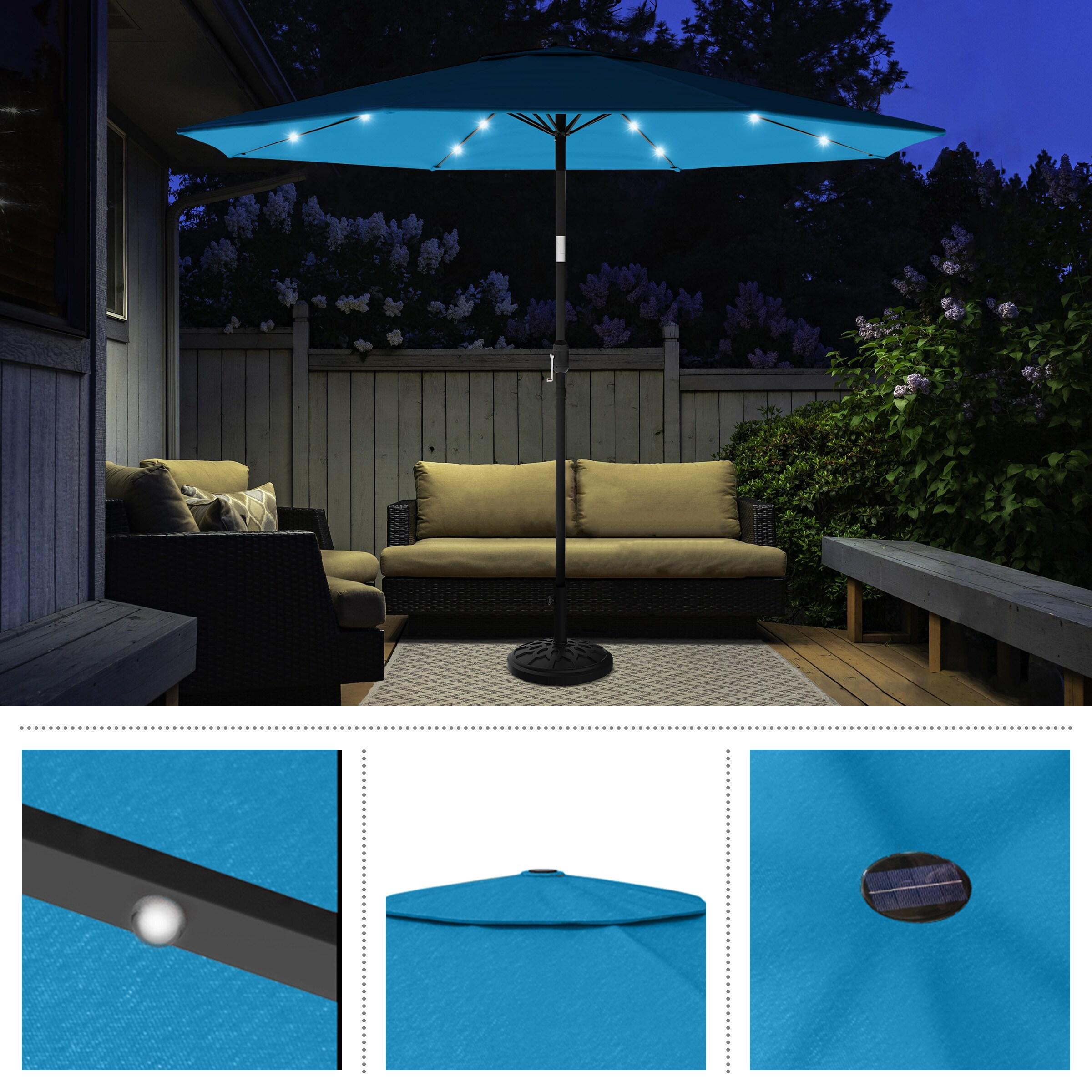 Pure Garden 10' Octagon Outdoor Patio Market Umbrella: Solar LED, Water-Resistant, Steel Frame