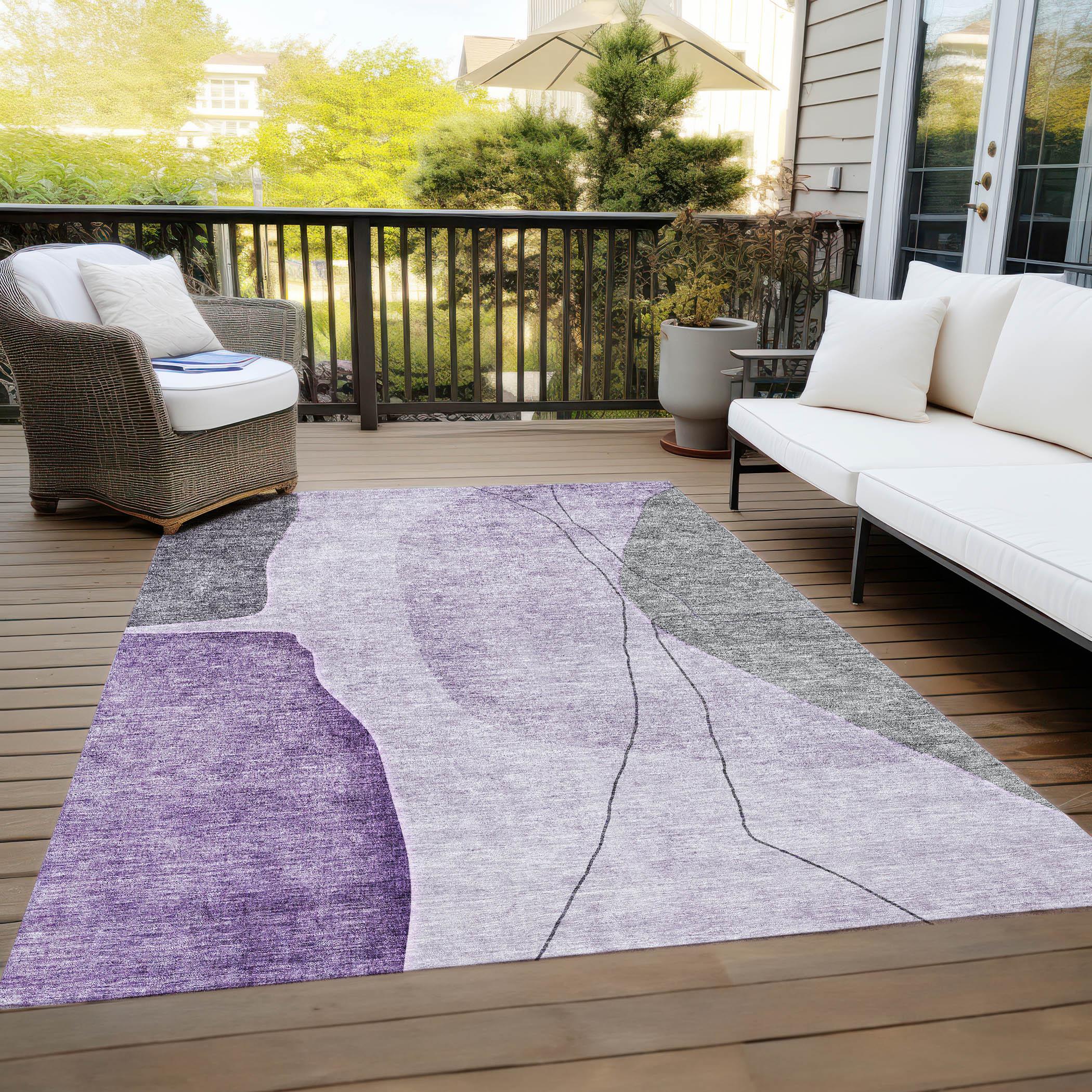 Purple and Gray Abstract 3' x 5' Indoor Outdoor Area Rug