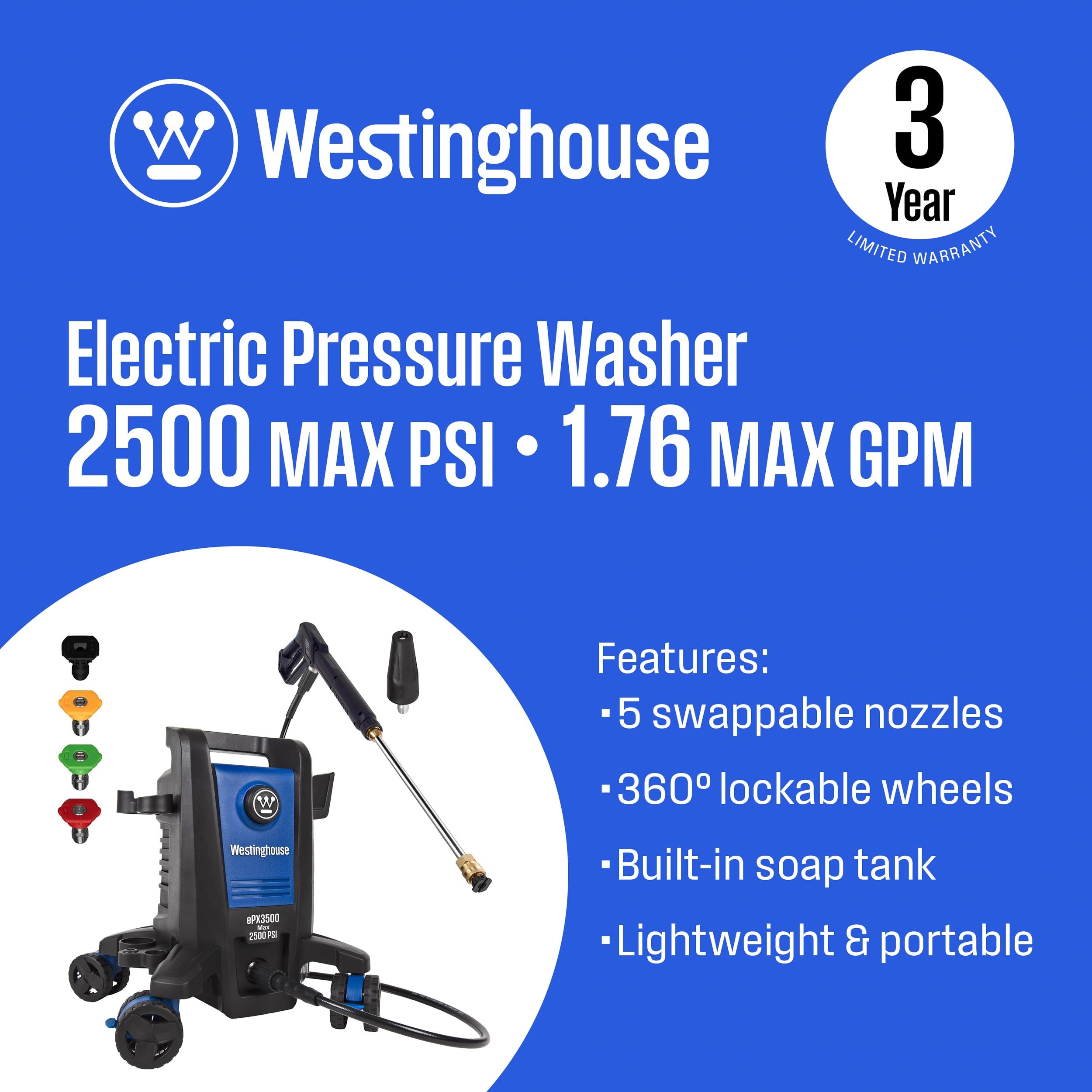 Westinghouse Electric Pressure Washer 2500-PSI, 1.76-GPM, Soap Tank, 5 Nozzles