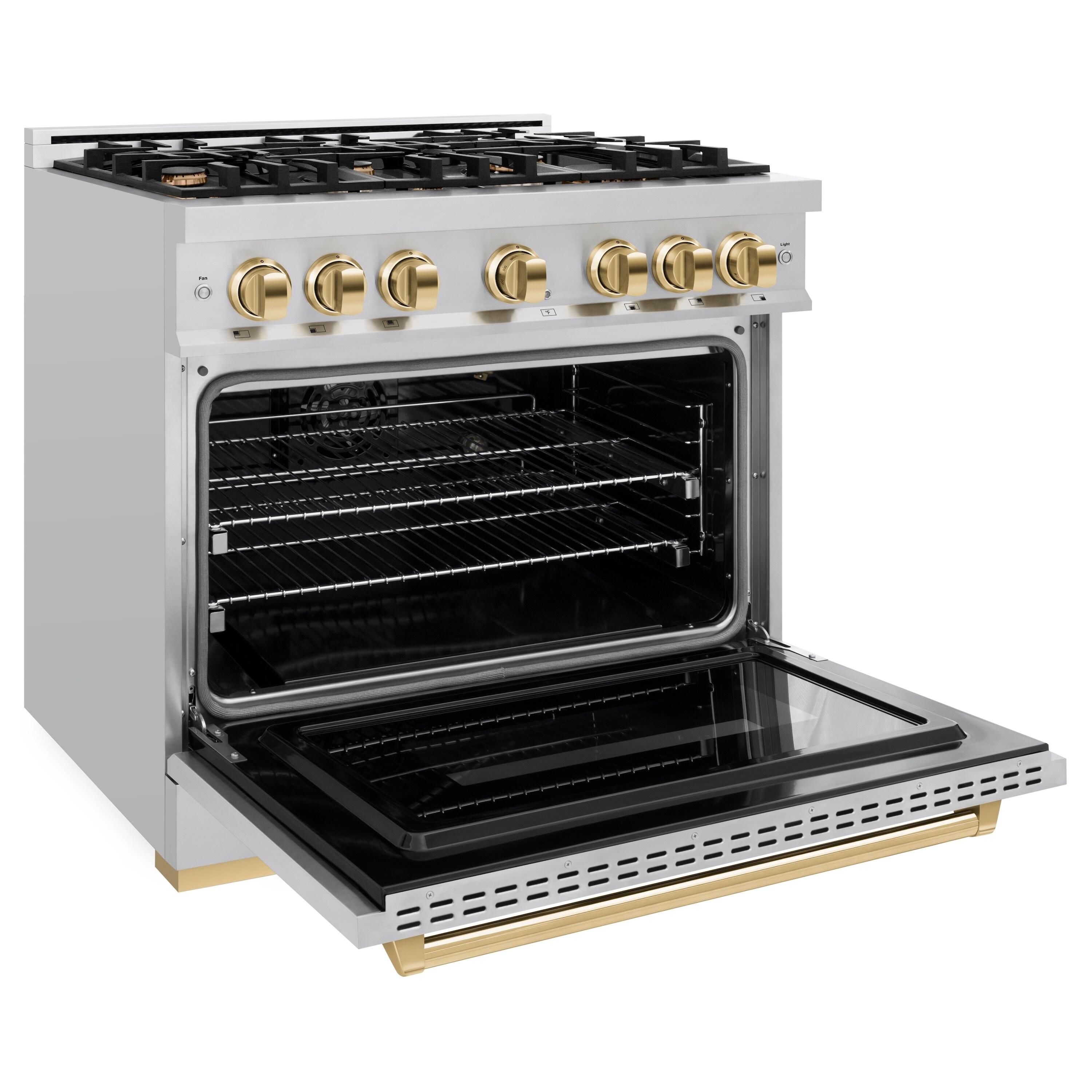 ZLINE CGRZ-36-G ZLINE Autograph Edition 36 in. 5.2 cu. ft. Classic Gas Range W/ 6 Burner Cooktop & Convection Gas Oven in Stainless Steel & Champagne Bronze Accents (CGRZ-36-CB)