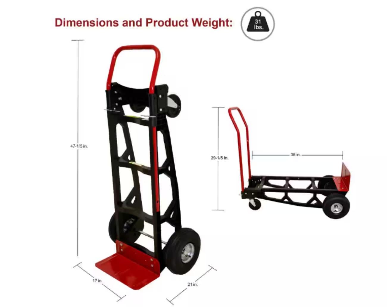 Milwaukee Hand Trucks Nylon Convertible Truck with 10? Pneumatic Tires