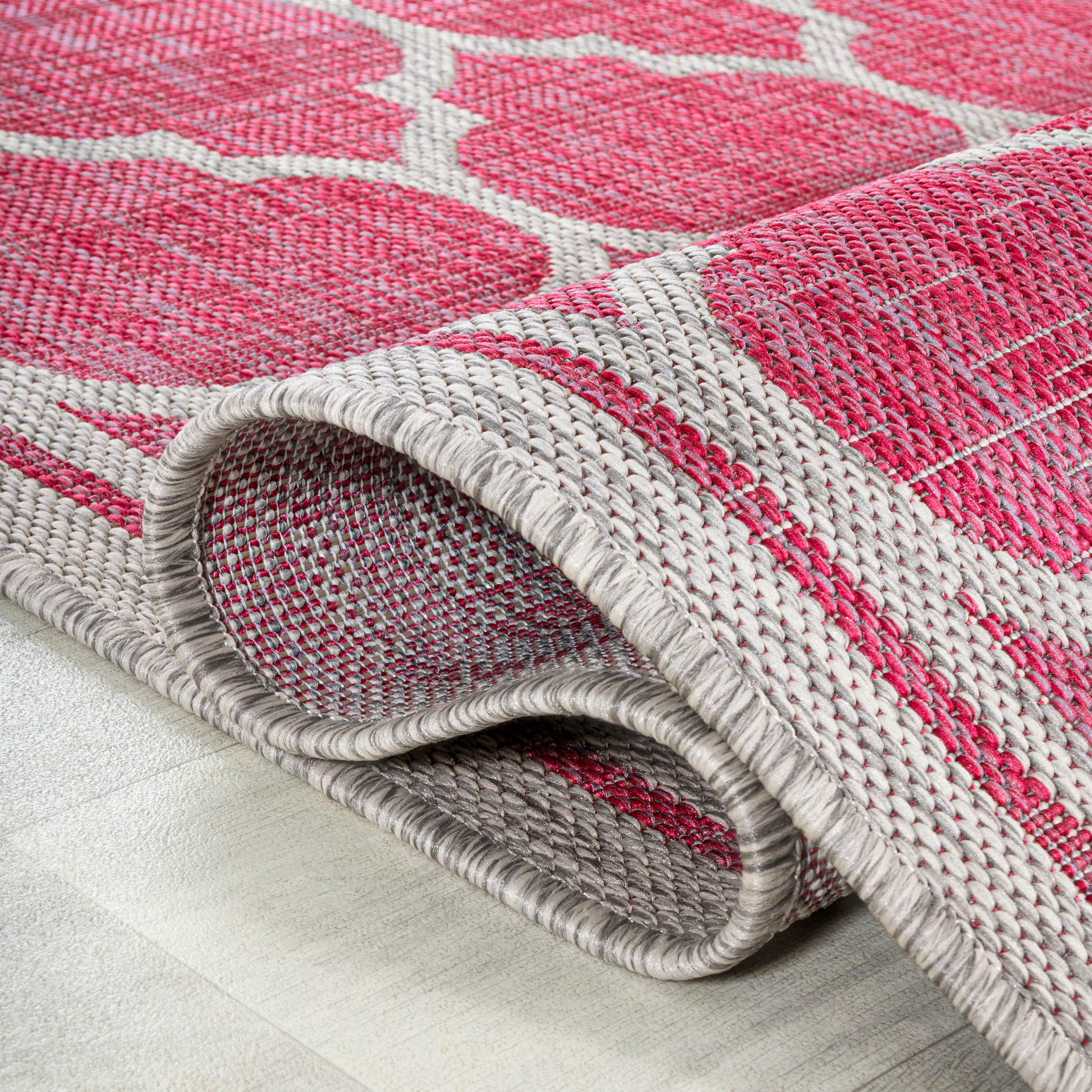 3' x 5' Trebol Moroccan Trellis Textured Weave Indoor/Outdoor Area Rug, Fuchsia/Light Gray - JONATHAN Y