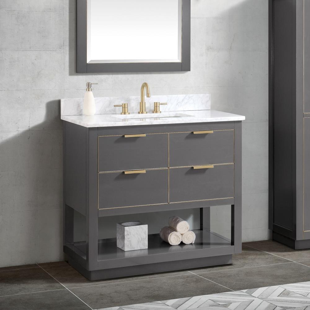 Allie Twilight Gray Solid Wood 36" Vanity with Matte Gold Trim