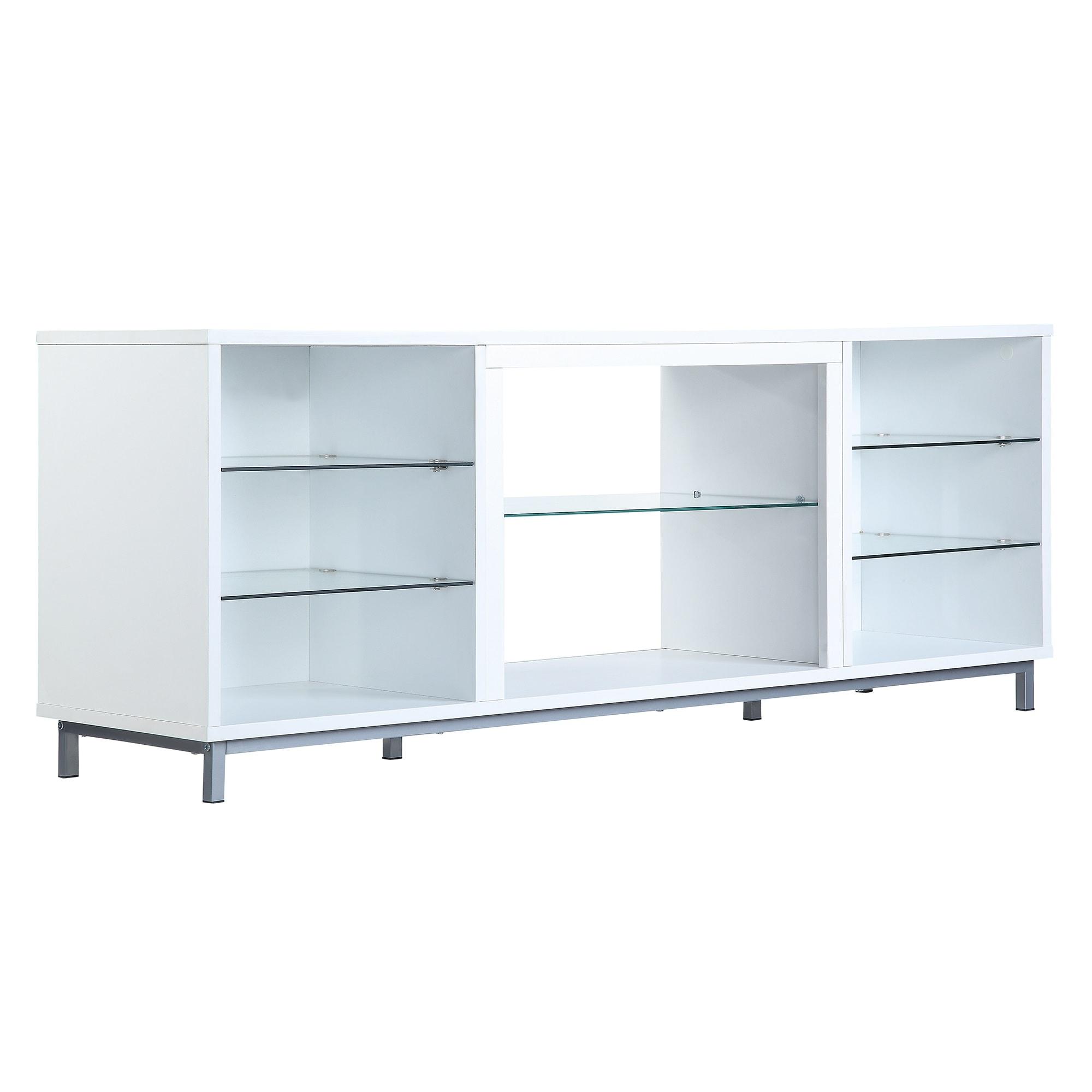 Brighton TV Stand for TVs up to 56" White - Manhattan Comfort: Modern Media Console with Open Glass Shelves & Cable Management