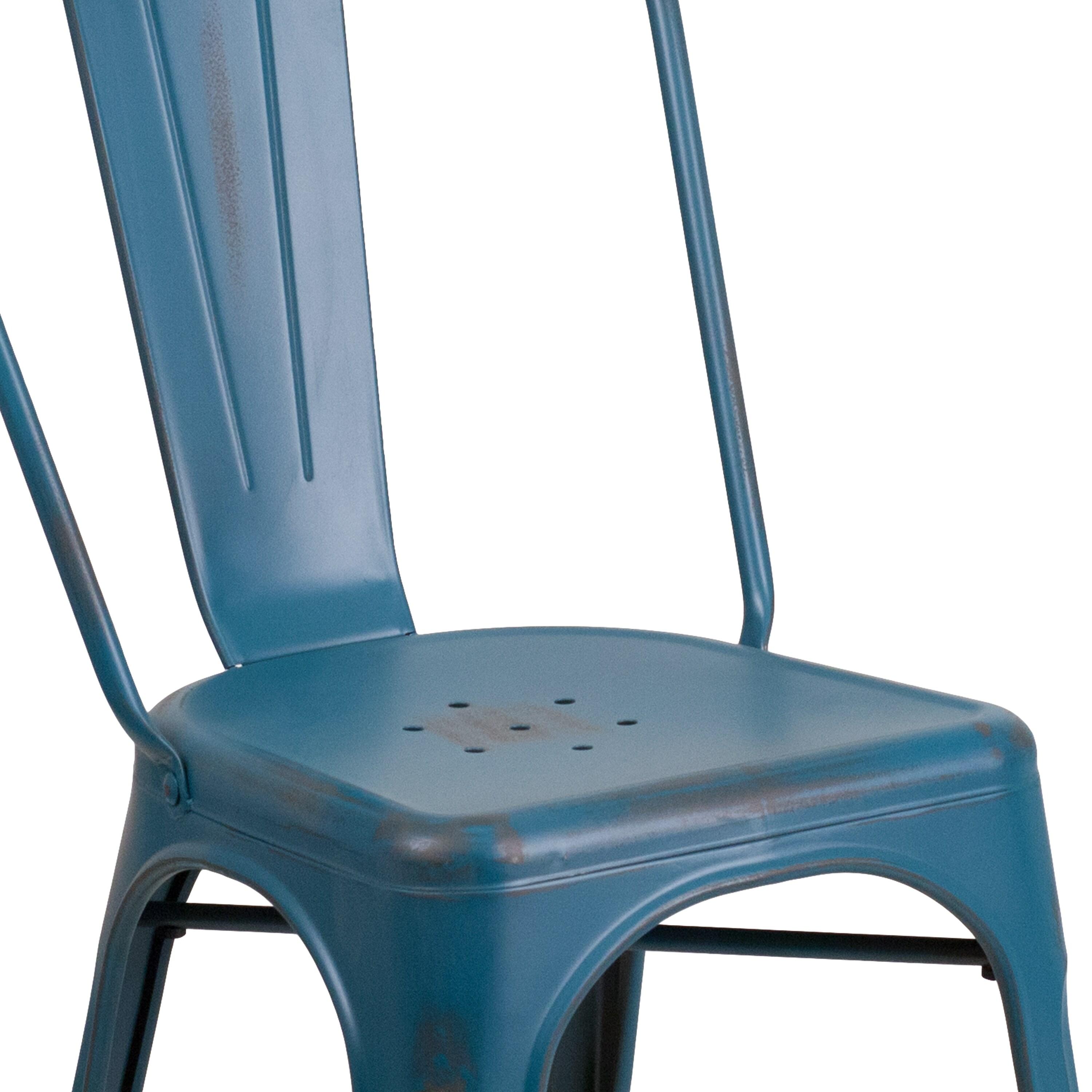 Flash Furniture Commercial Grade Distressed Antique Blue Metal Indoor-Outdoor Stackable Chair