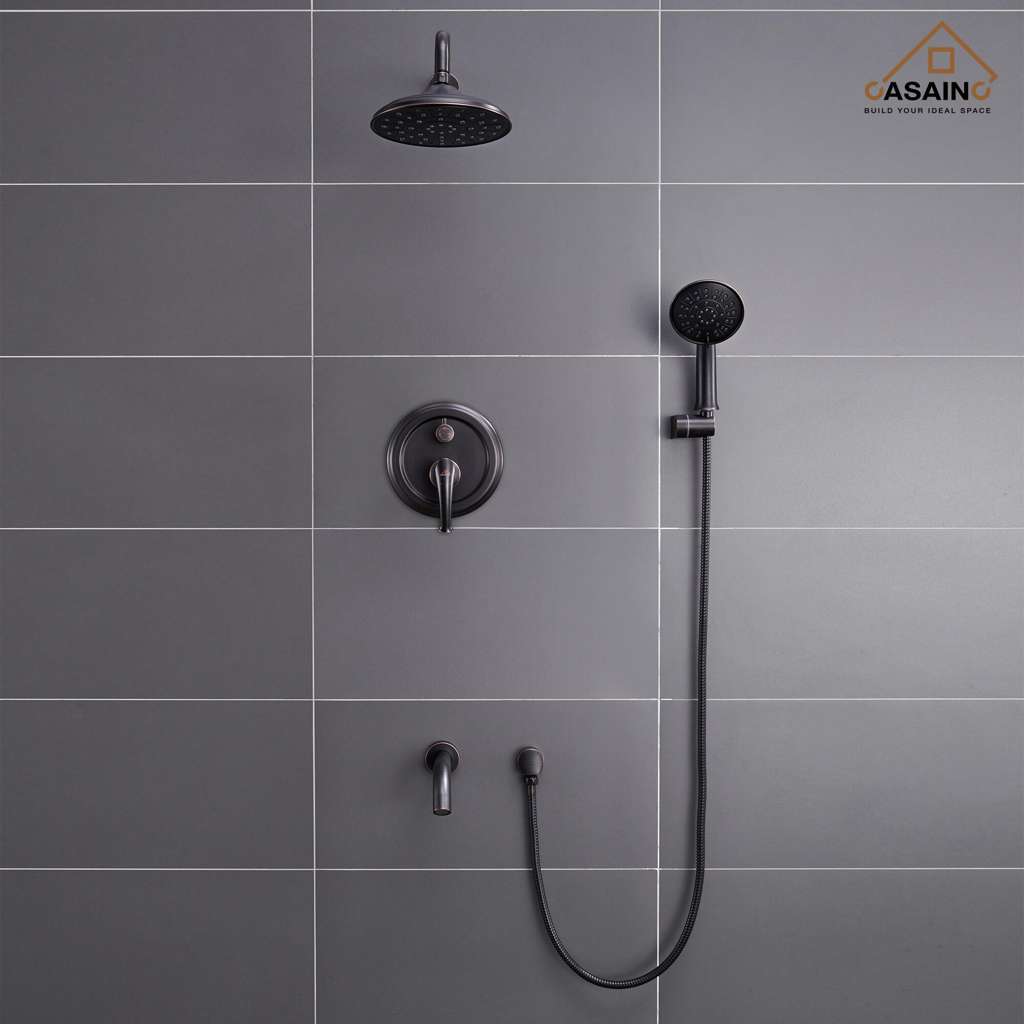 Retro Wall Mount 3 Funtions Rainfall Shower System with 3 Setting Handheld, Bath Spout, Rough-In Valve and Diverter