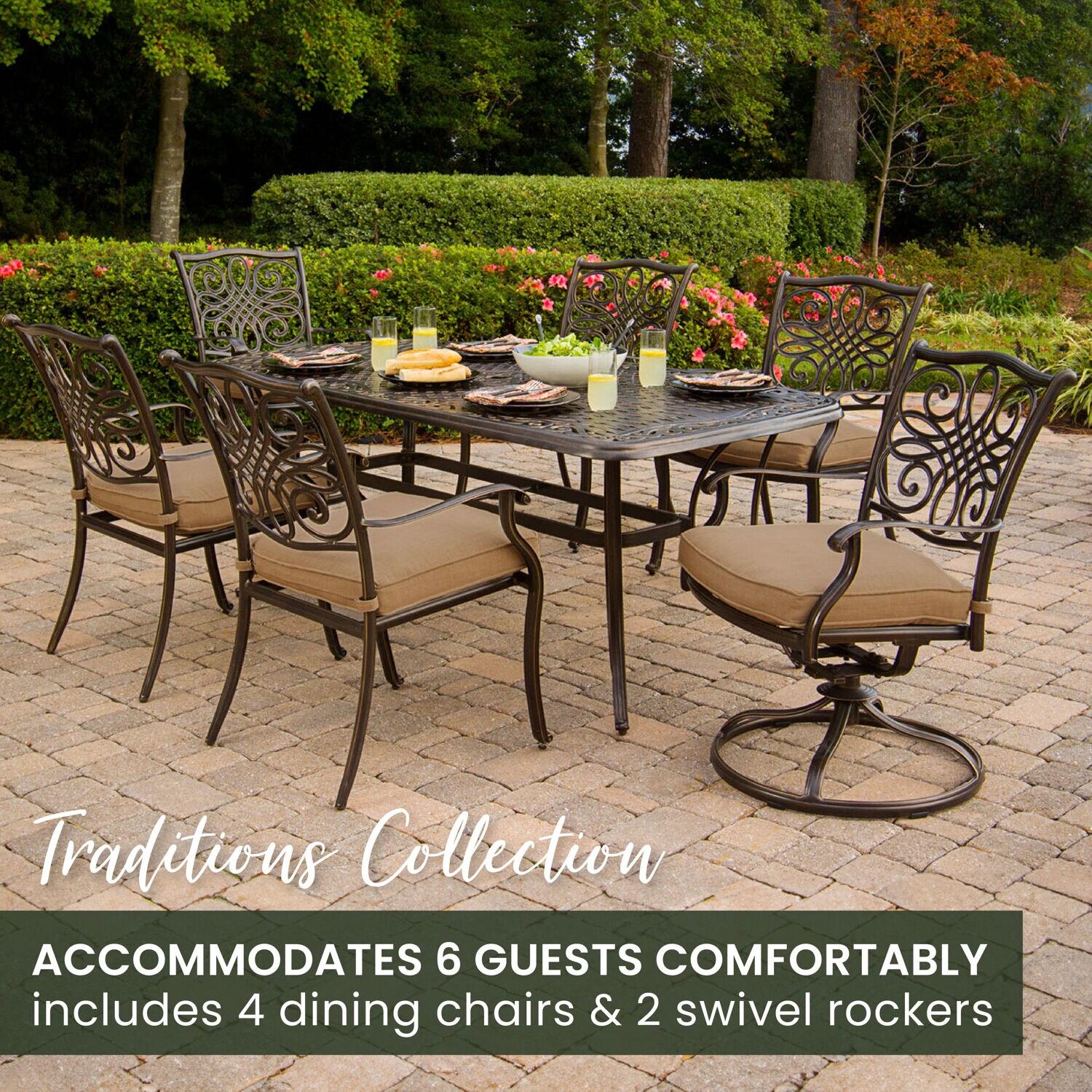 Hanover Traditions Cast Aluminum 7-Piece Outdoor Dining Set, TRADITIONS7PCSW