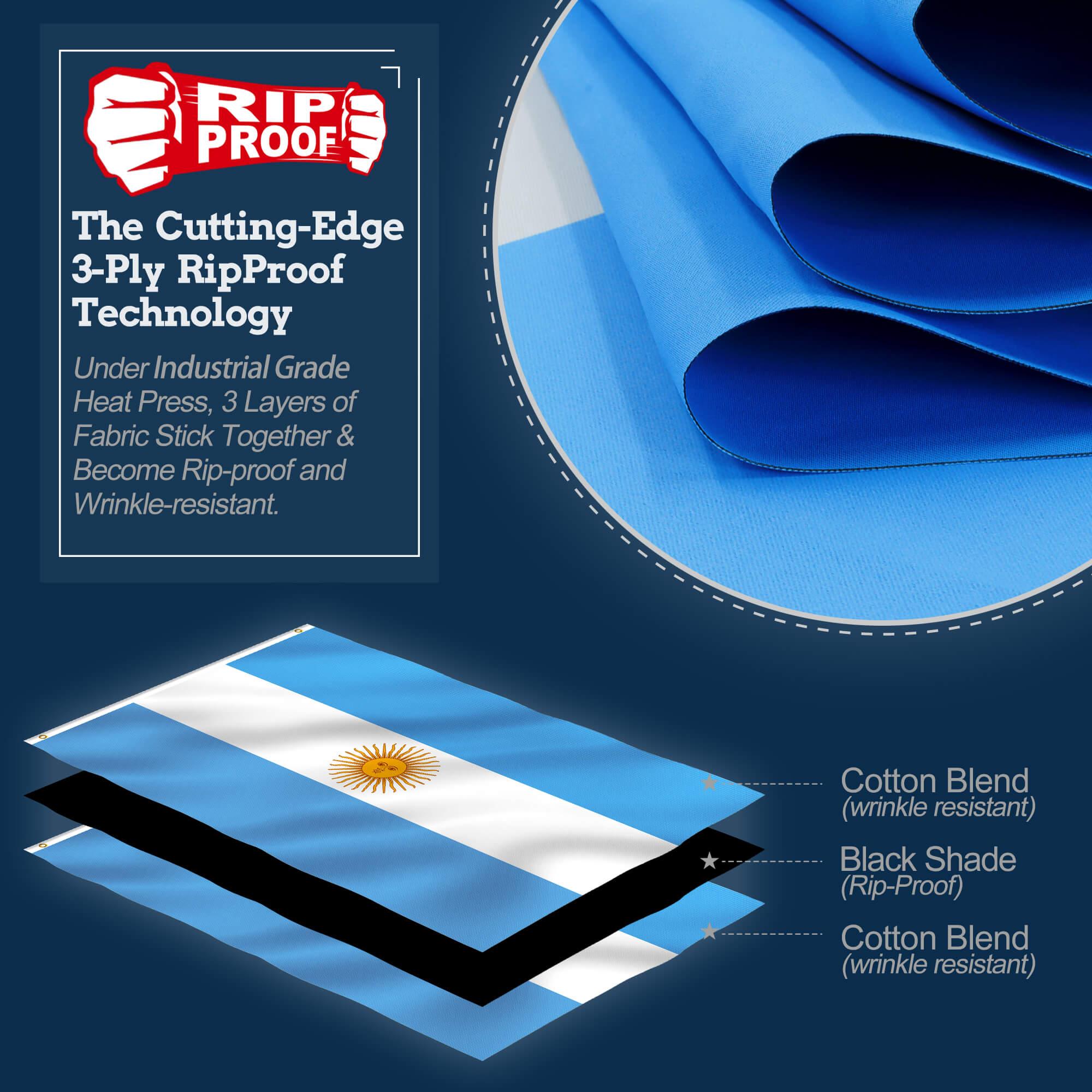 Anley Rip-Proof Double Sided 3-Ply Argentina Flag 3x5 Ft - Argentinian National Flags