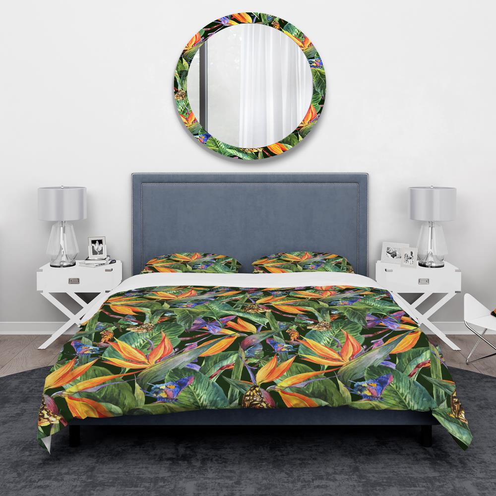 Design Art Tropical Pattern with Exotic Flowers - Tropical Floral Duvet Cover Set - Microfiber Polyester