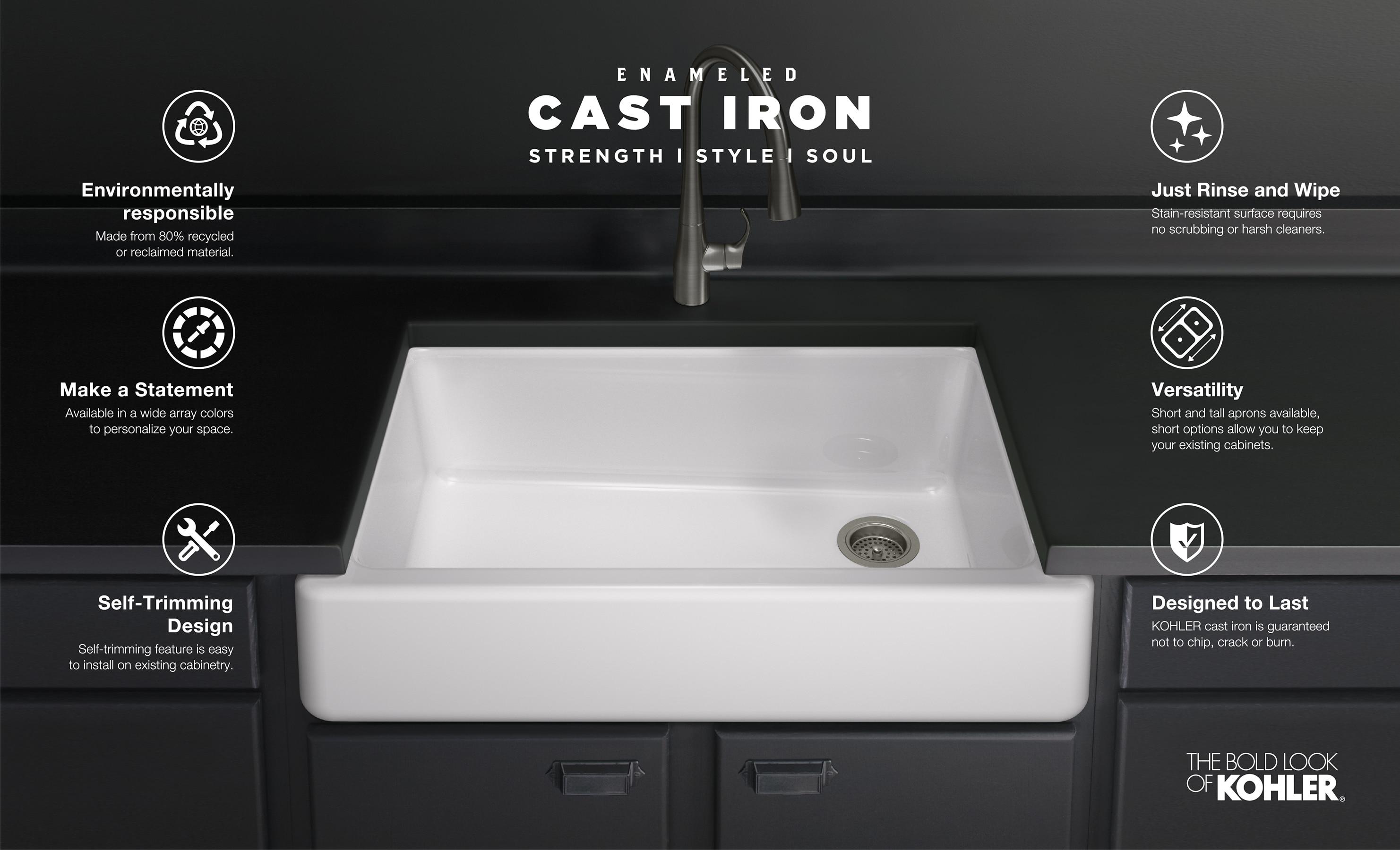 Whitehaven® 33" x 22" Self-Trimming Under-Mount Single-Bowl Kitchen Sink with Tall Apron
