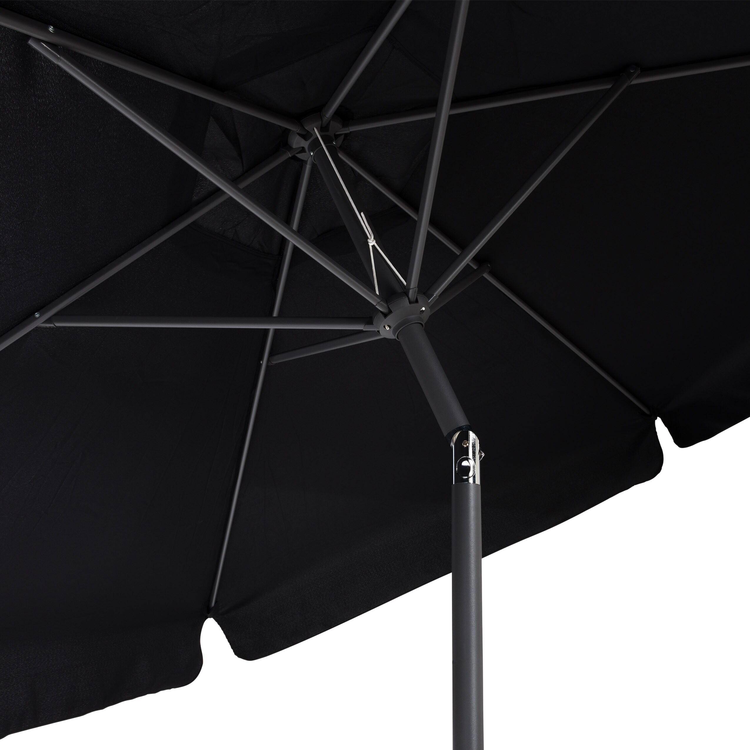 Round Modern Fabric & Steel Tilting Patio Umbrella in Black