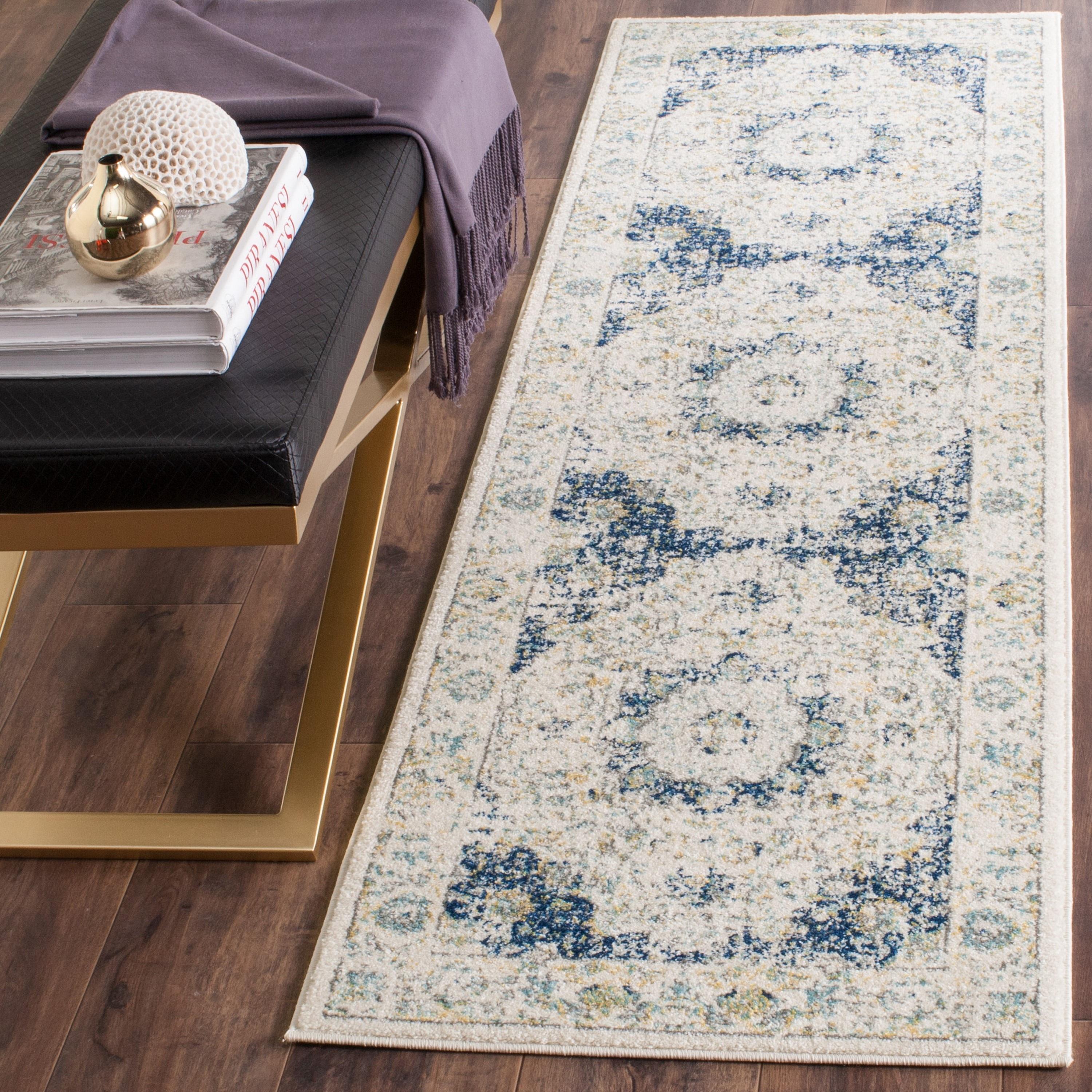 Evoke EVK220 Power Loomed Runner Rug - Ivory/Blue - 2'2"x9' - Safavieh.