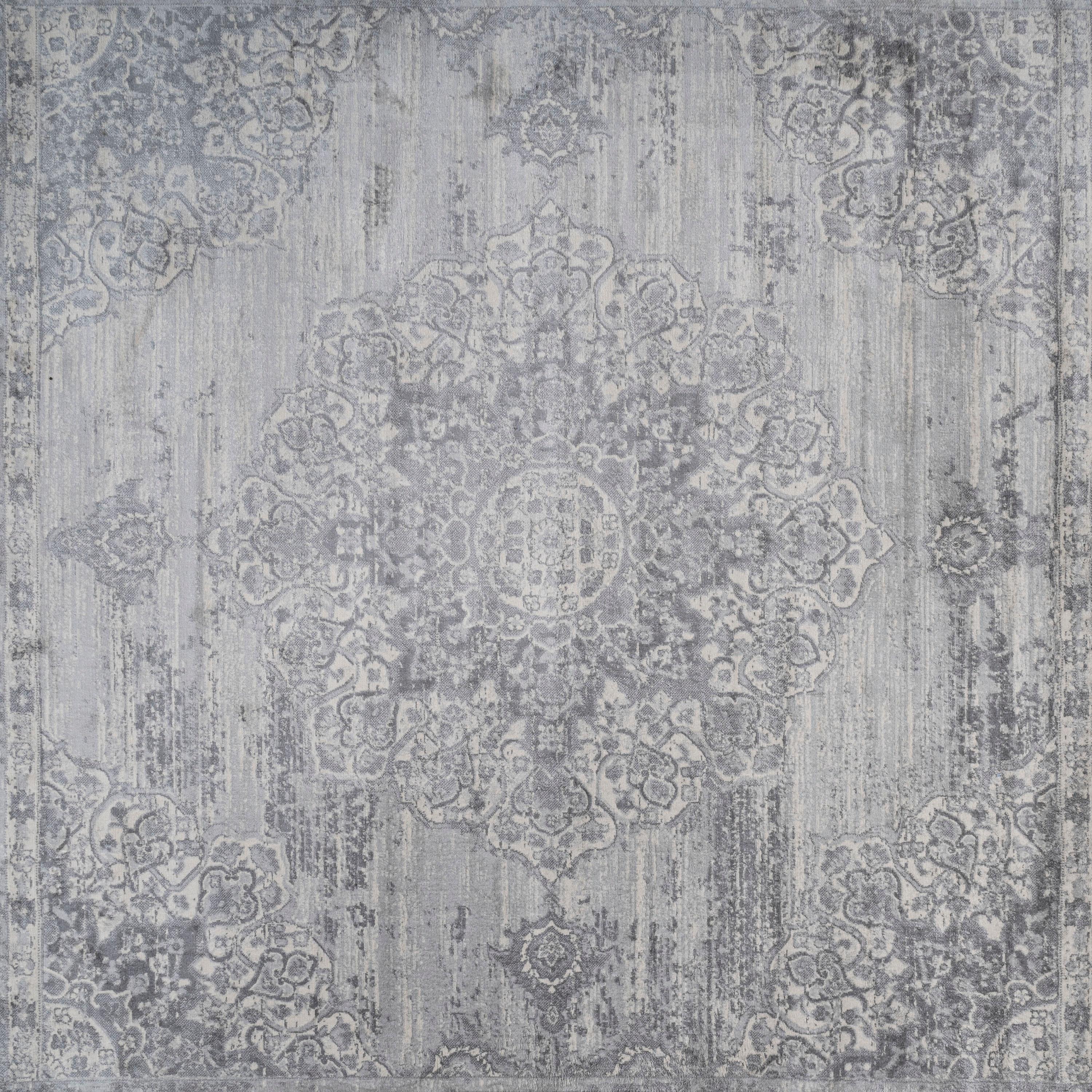 6' x 6' Modern Persian Vintage Moroccan Medallion Area Rug, Light Gray - JONATHAN Y