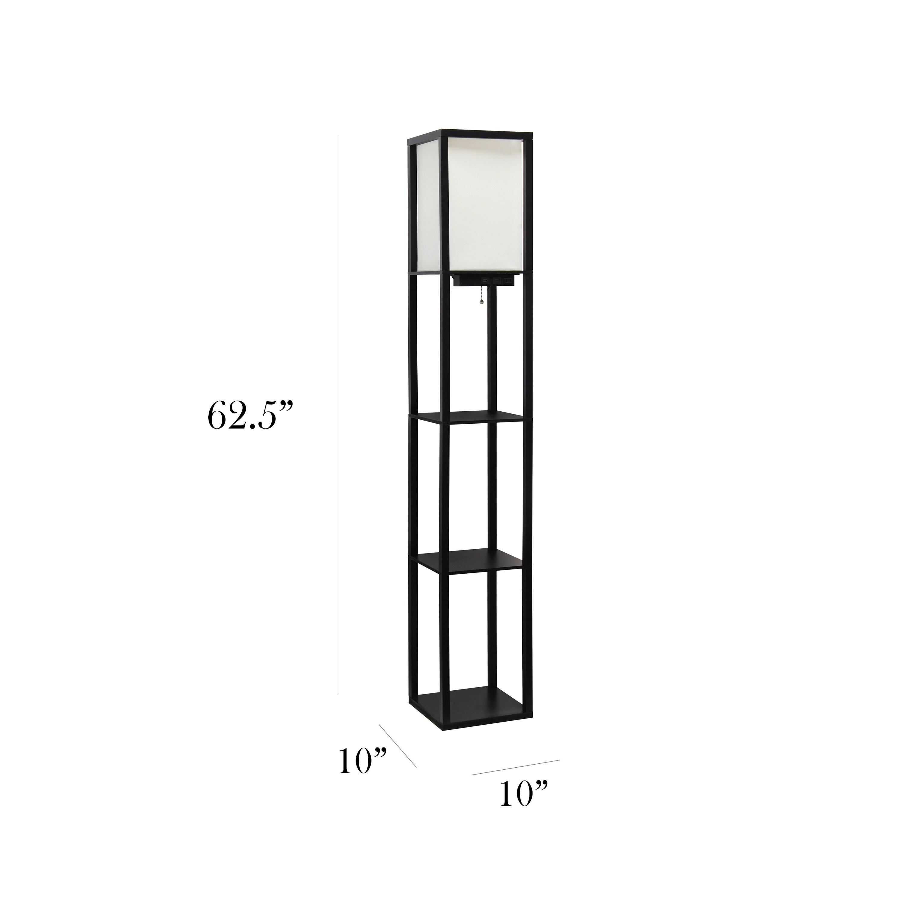 Floor Lamp Etagere Organizer Storage Shelf with 2 USB Charging Ports and Linen Shade - Simple Designs