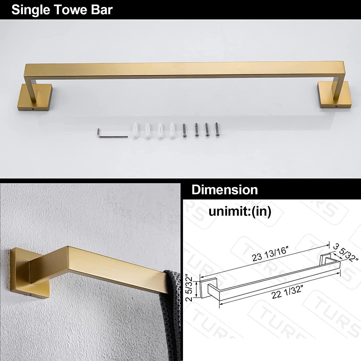 BWE 24 In. Modern Square Wall Mounted Single Bathroom Towel Bar Holder Rack Bath Accessories Hanger