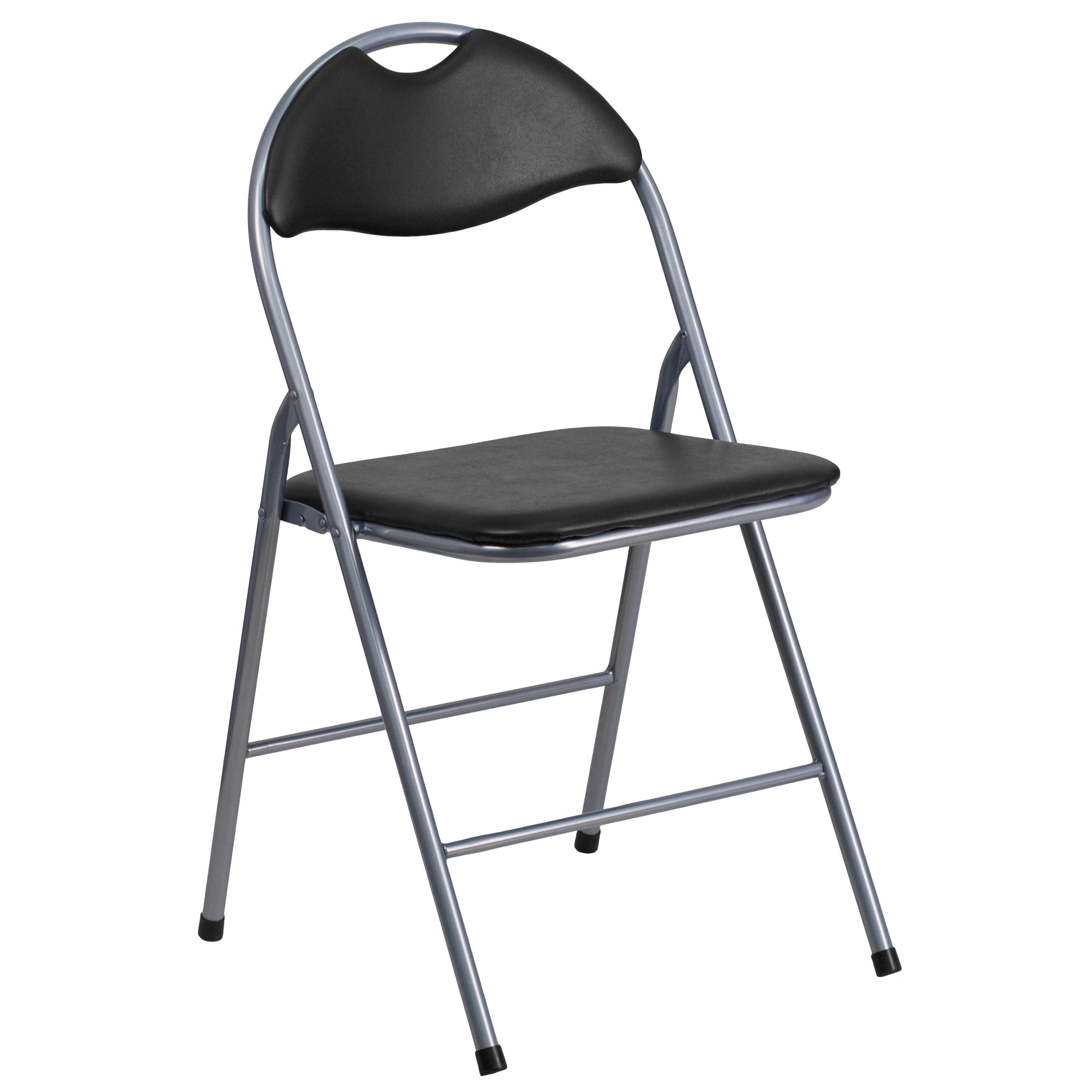HERCULES Series Black Vinyl Metal Folding Chair With Carrying Handle
