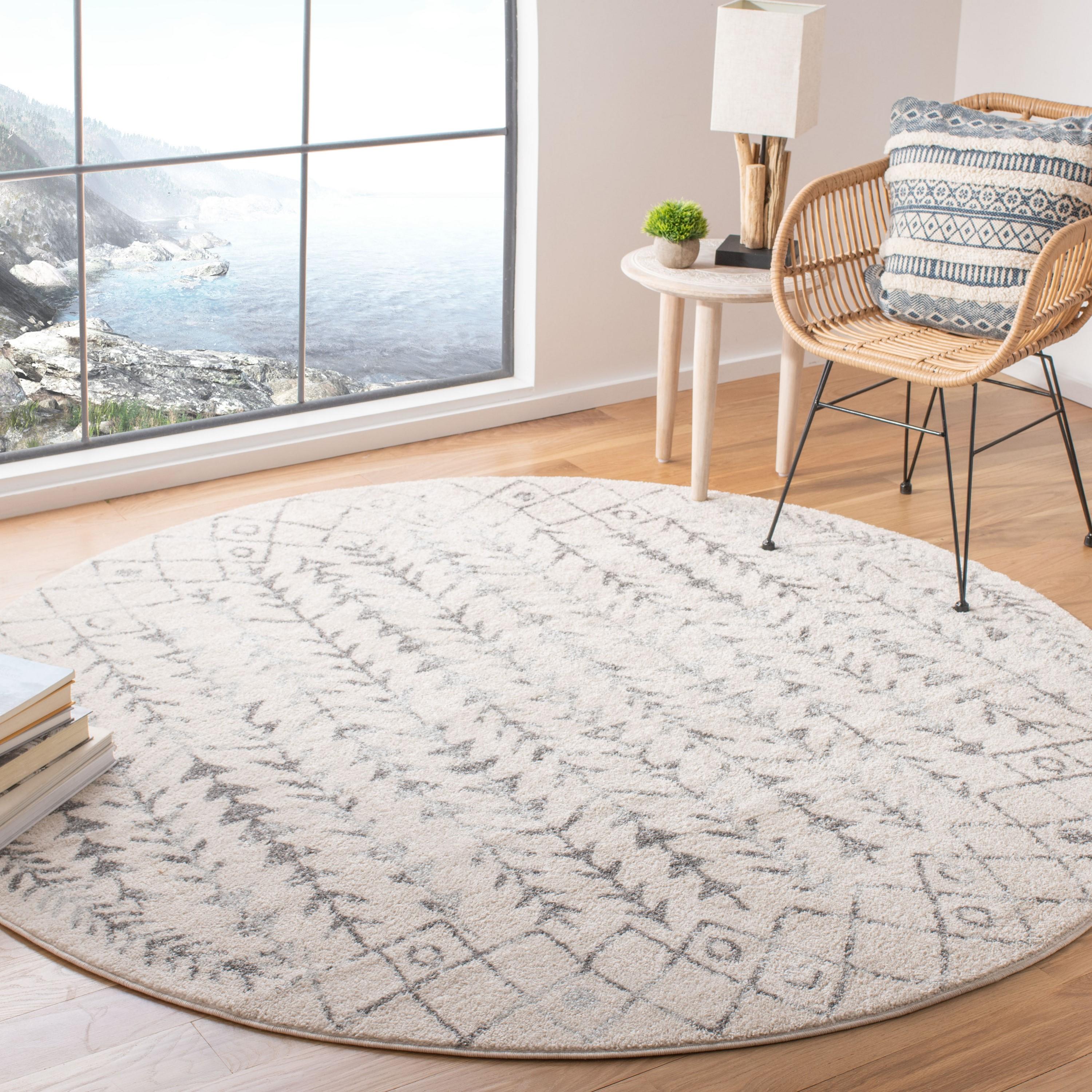 Tulum TUL262 Power Loomed Area Rug - Ivory/Grey - 9' round - Safavieh.