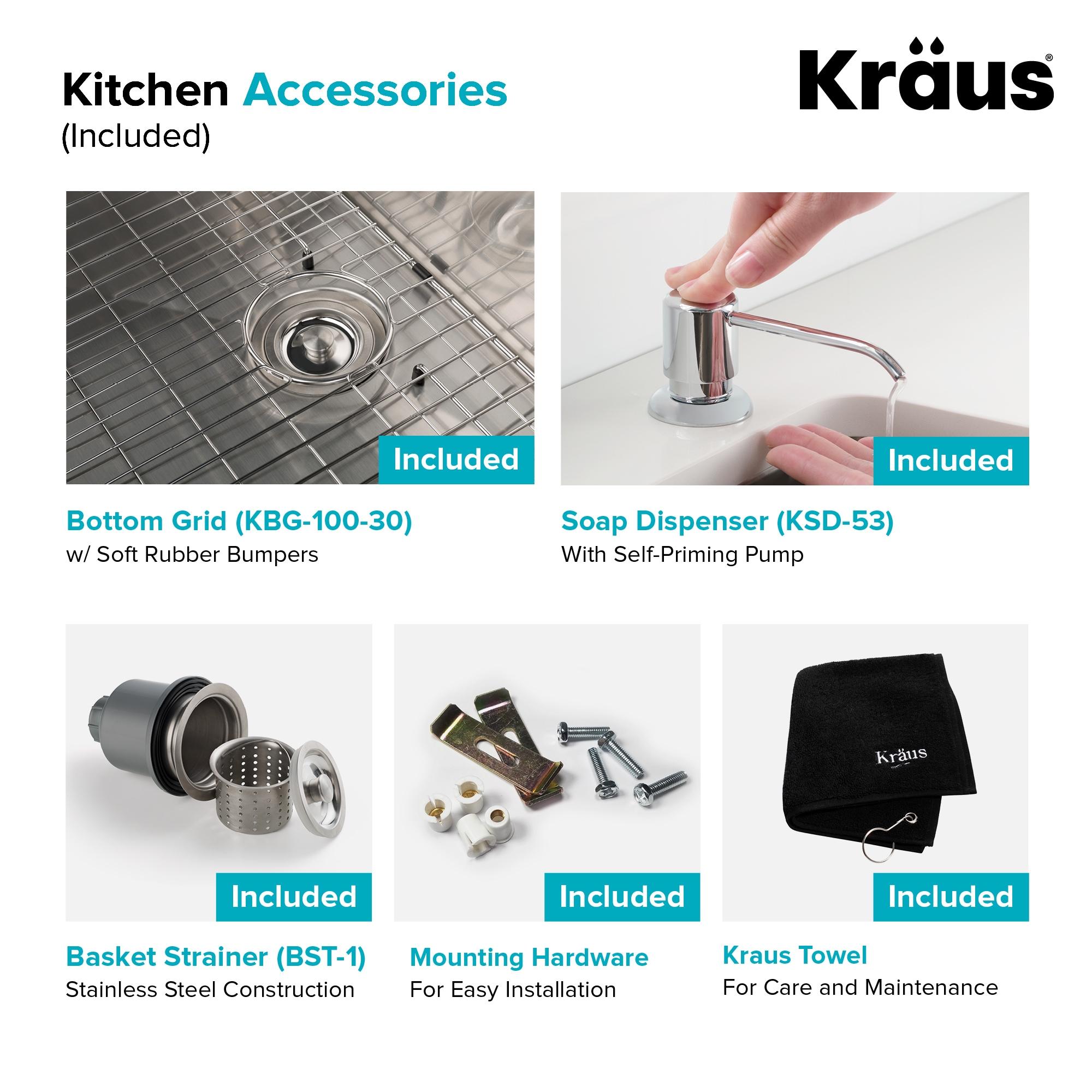 KRAUS 30-in Standart PRO Kitchen Sink Combo Set with Bolden Kitchen Faucet and Soap Dispenser