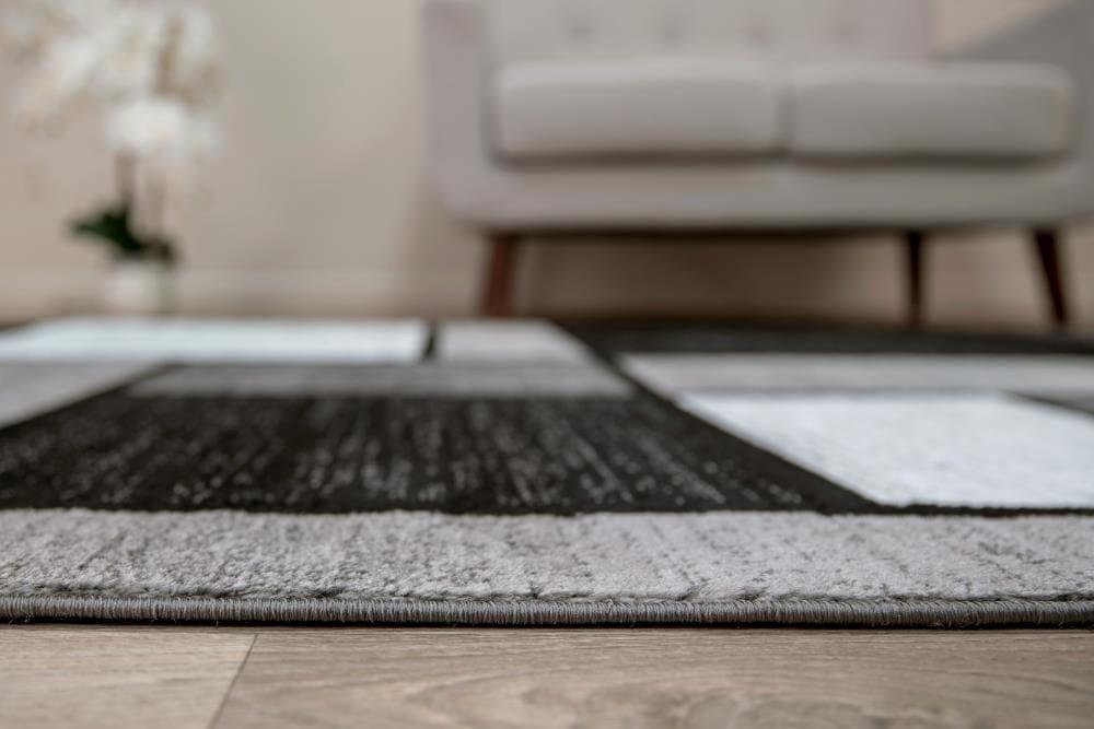 World Rug Gallery Contemporary Modern Boxed Color Block Gray 2'x10' Runner Rug:  Indoor,  Low Pile,  Stain-Resistant,  Area Rugs