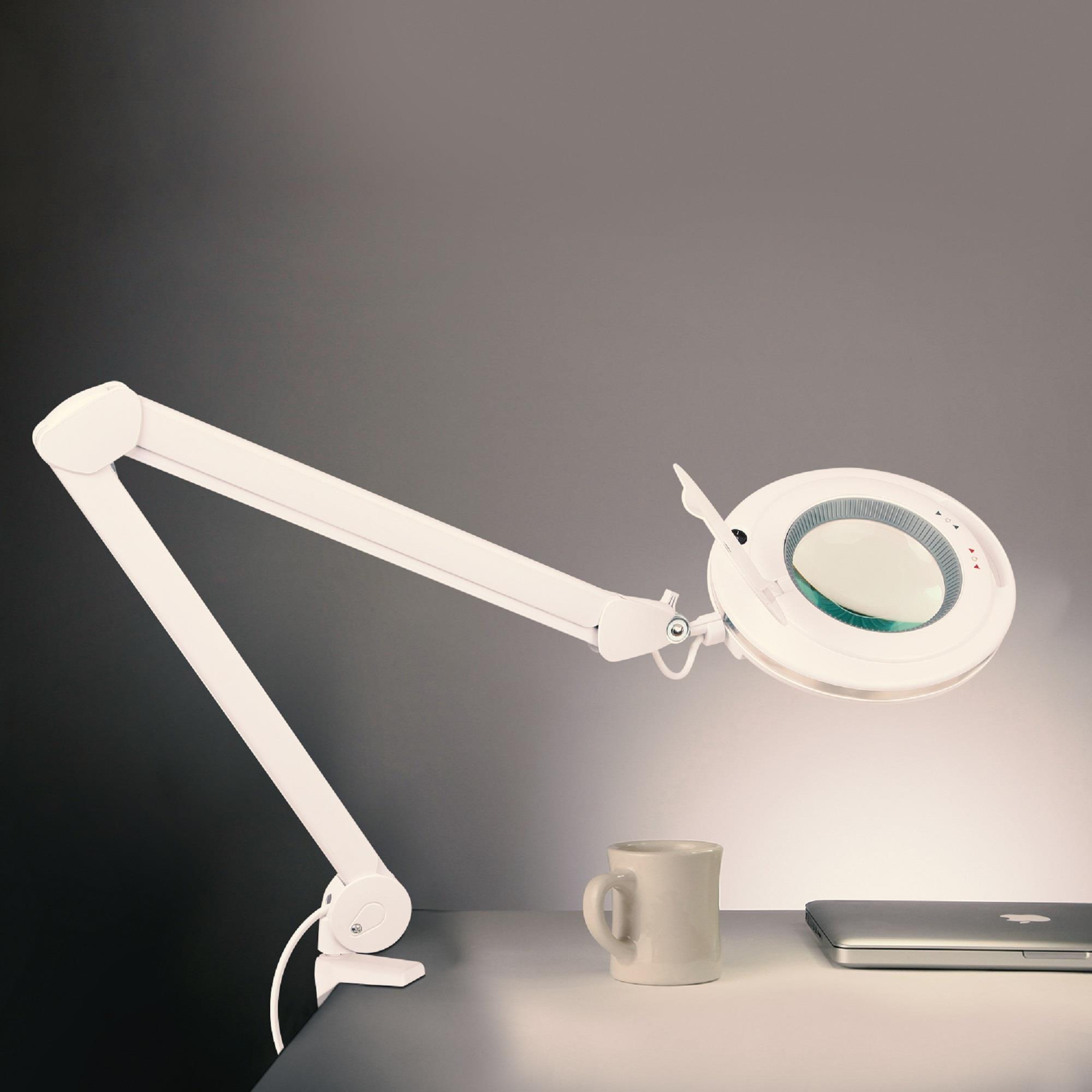 Brightech Lightview Pro 33 in. Adjustable Swing Arm Integrated 2.25X Magnifying Dimmable LED Desk Clamp Lamp