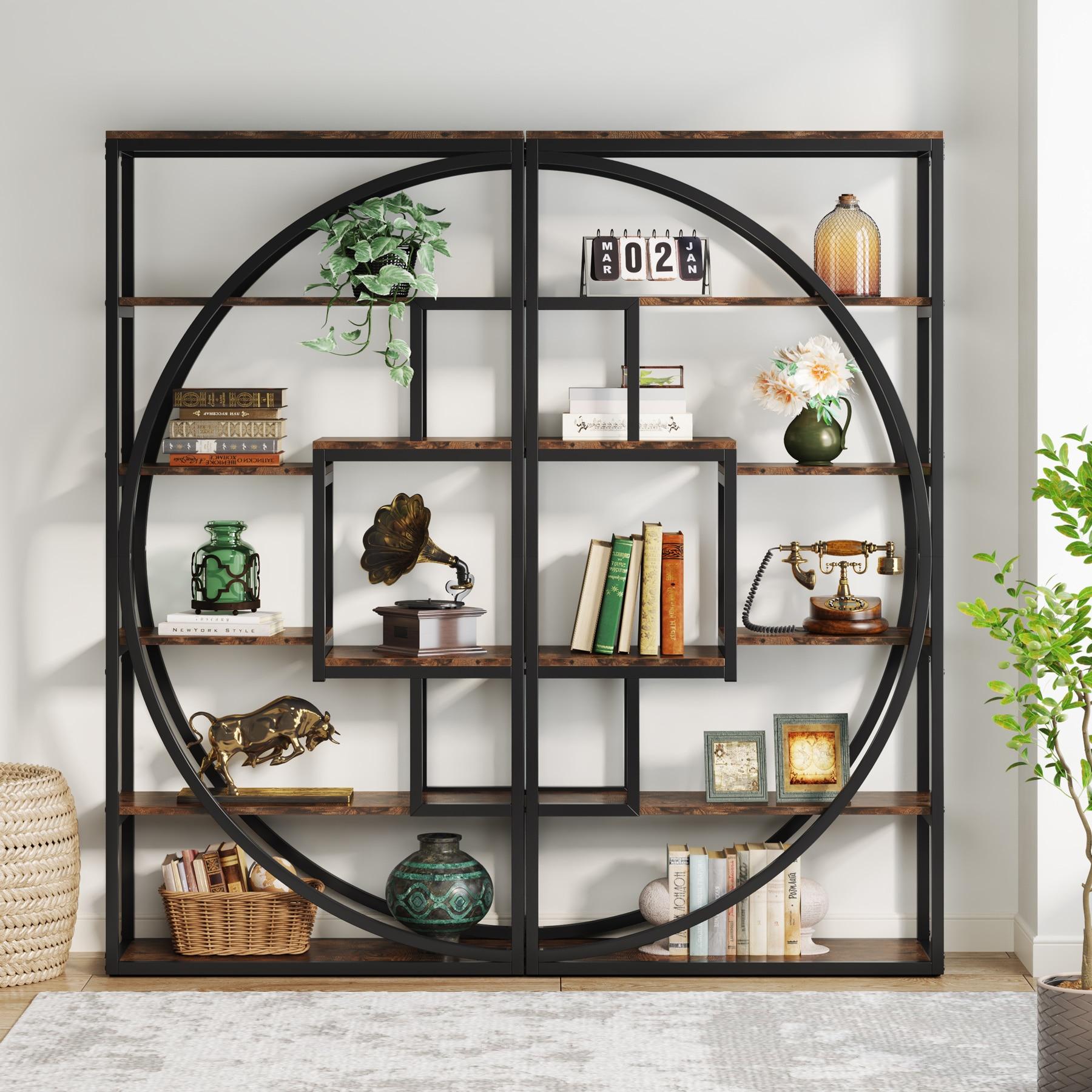 Hommoo Industrial Bookshelf Bookcase with 8 Open Storage Shelf Rustic Brown & Black