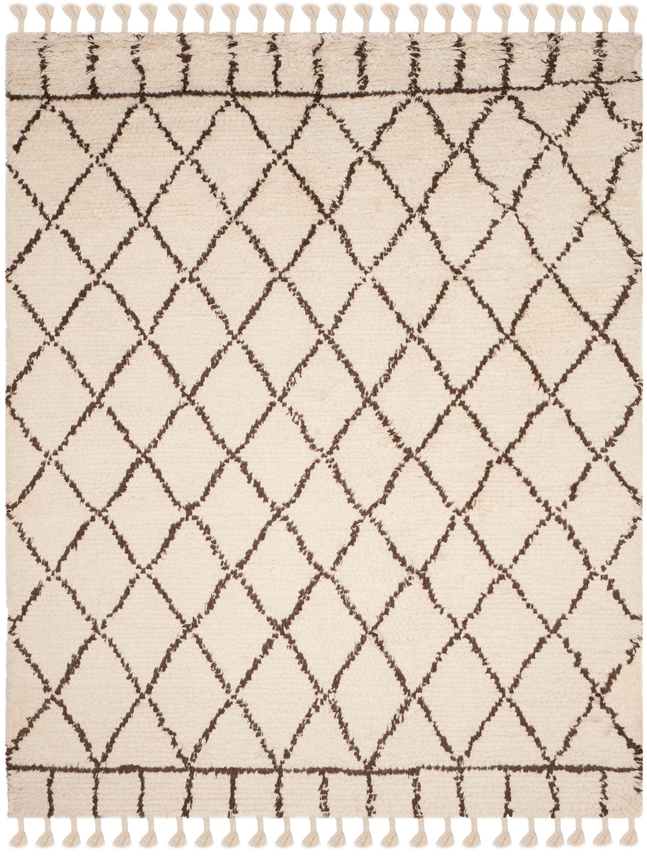 Aderonke Hand Tufted Wool/Cotton Geometric Rug in Ivory/Brown