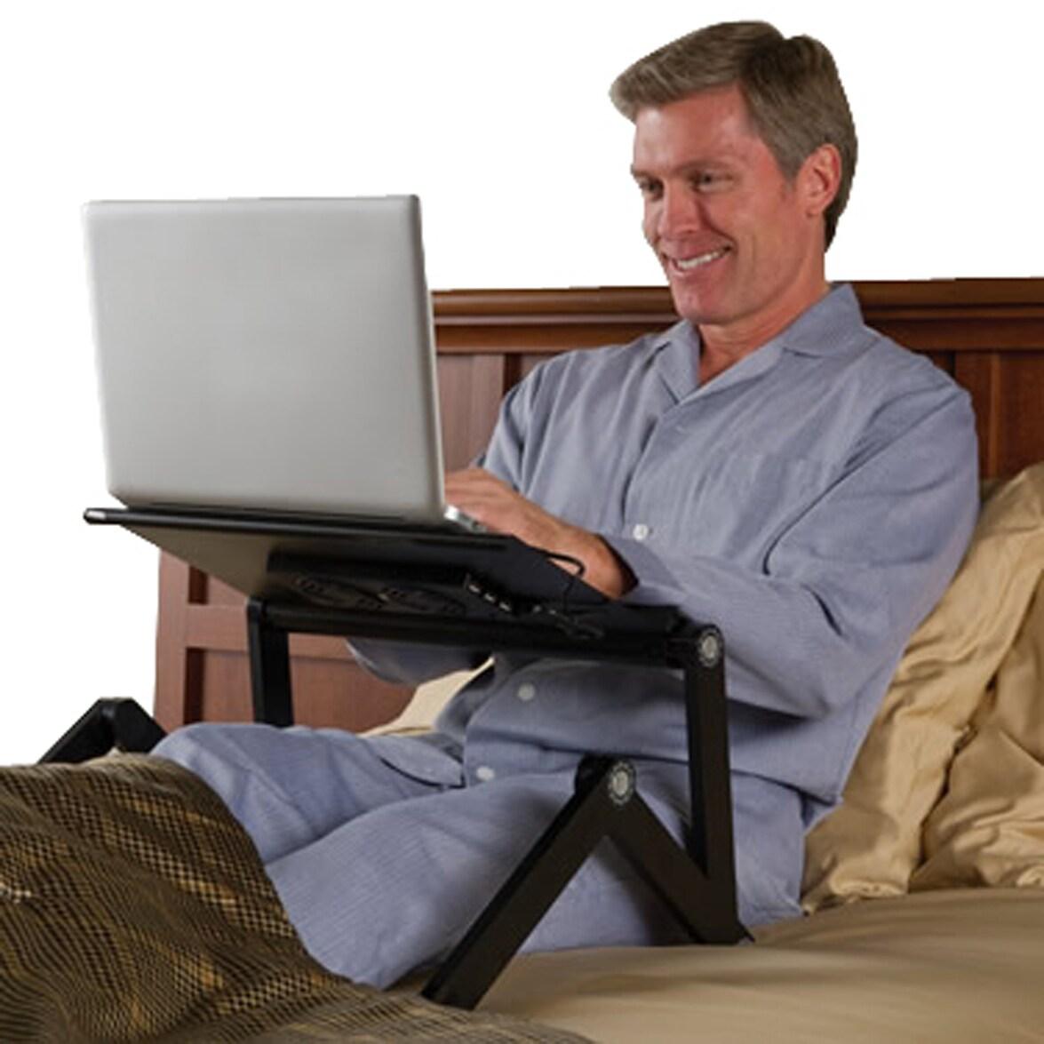 WorkEZ Executive Laptop Cooling Stand Adjustable Laptop Desk for Bed foldable laptop stand with FAN USB Ports computer lap desk for laptop holder for bed laptop table ergonomic laptop stand for bed