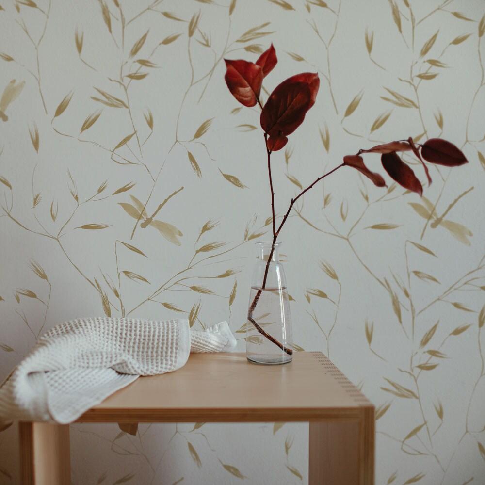 Tempaper & Co.® Dragonfly Removable Peel and Stick Wallpaper, Golden Ochre, 28 sq. ft.: Botanical Vinyl, Prepasted, Leaf Pattern