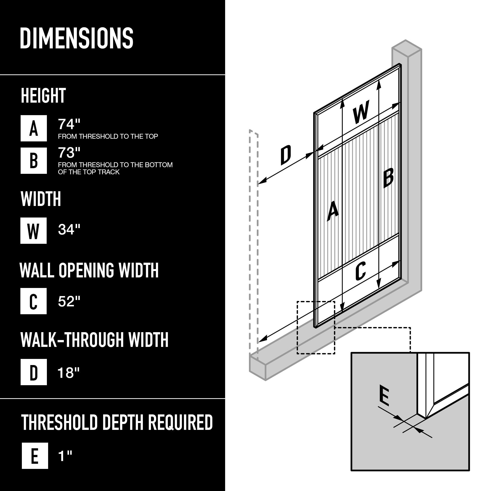 Essex 34" W x 74" H Fixed Framed Shower Screen with 3/8" Striped Fluted Glass