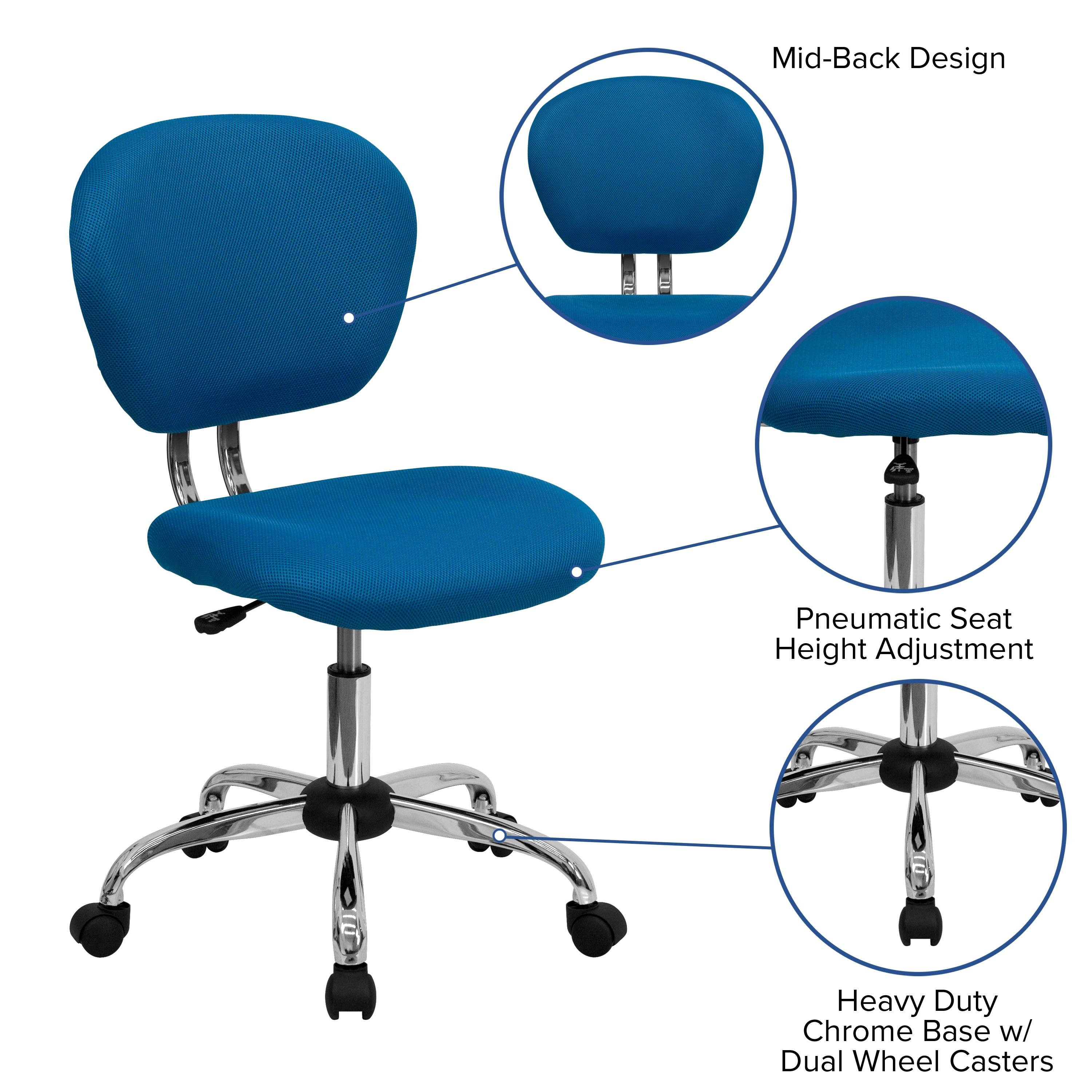 Turquoise Mesh Mid-Back Ergonomic Swivel Task Chair